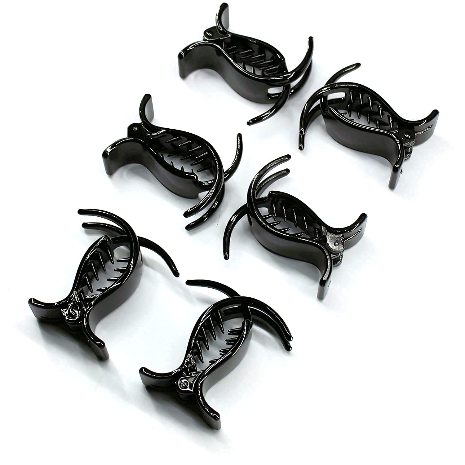 Imioxo Black Hair Clips for Women - Medium Size Trendy Plastic Hair Clutch - Pack of 6 - Perfect for Office, Party & Everyday Hairstyles