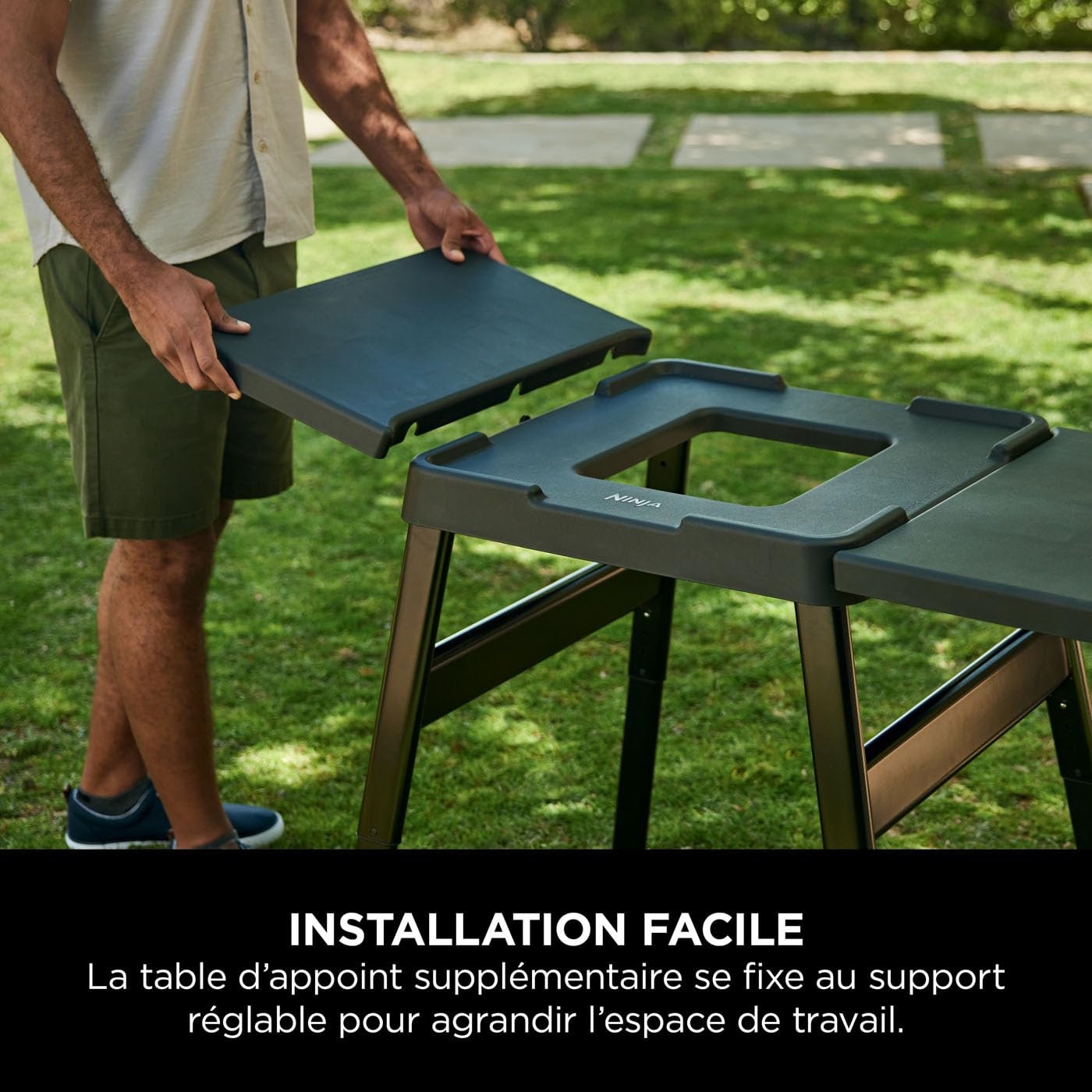Ninja Woodfire Adjustable Side Table - Heavy Duty Outdoor BBQ Grill Stand, Pizza Oven Holder & Kitchen Cart for Patio, Deck, Backyard (Black) | Perfect for Outdoor Cooking, Entertaining & Camping