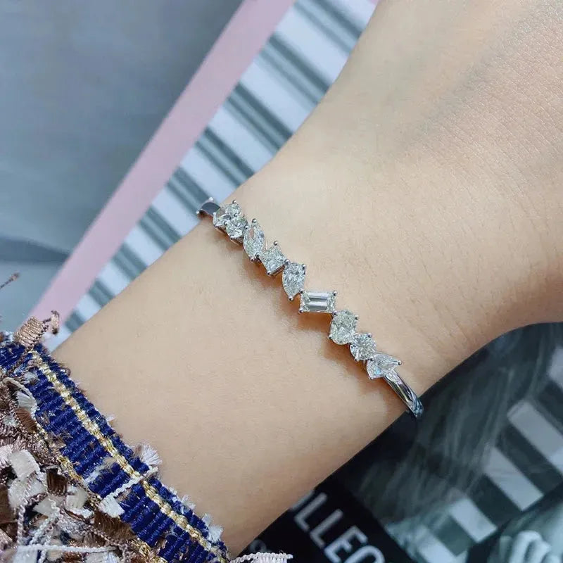18K White Gold Natural Diamond 3.0ct Special Shaped Bangle for Women - Elegant Luxury Wedding, Engagement & Party Jewelry Gift for Her - Perfect for Anniversary, Valentine's Day & Special Occasions