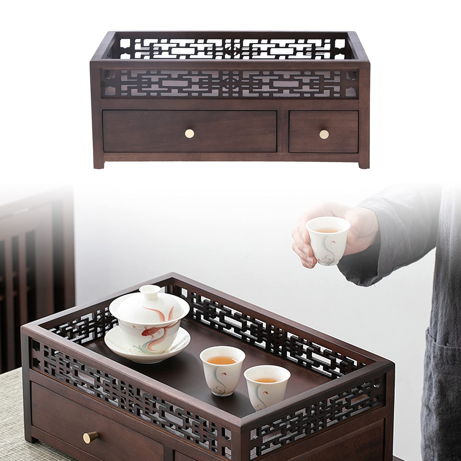 Pokerty9 Retro Teacake Storage Box - Vintage Decorative Tea Set Organizer with Rustic Walnut Fence Design - Perfect for Tea Accessories, Jewelry, Cosmetics, Letters & Small Items (Blue) - Ideal for Home Decor, Gift Giving & Craft Room Organization