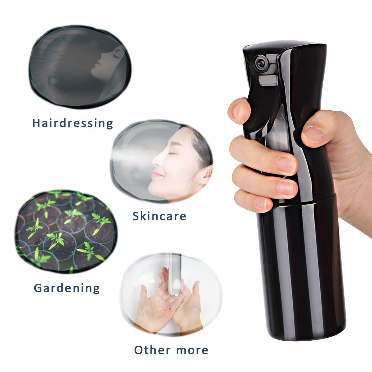 Uceoo 6.8oz (200ml) Black Fine Continuous Mist Spray Bottle - Hair Mister for Curly Hair & Hairstyling, Plant Watering Sprayer for Indoor Plants - Perfect for Salon Styling, Frizz Control & Garden Care