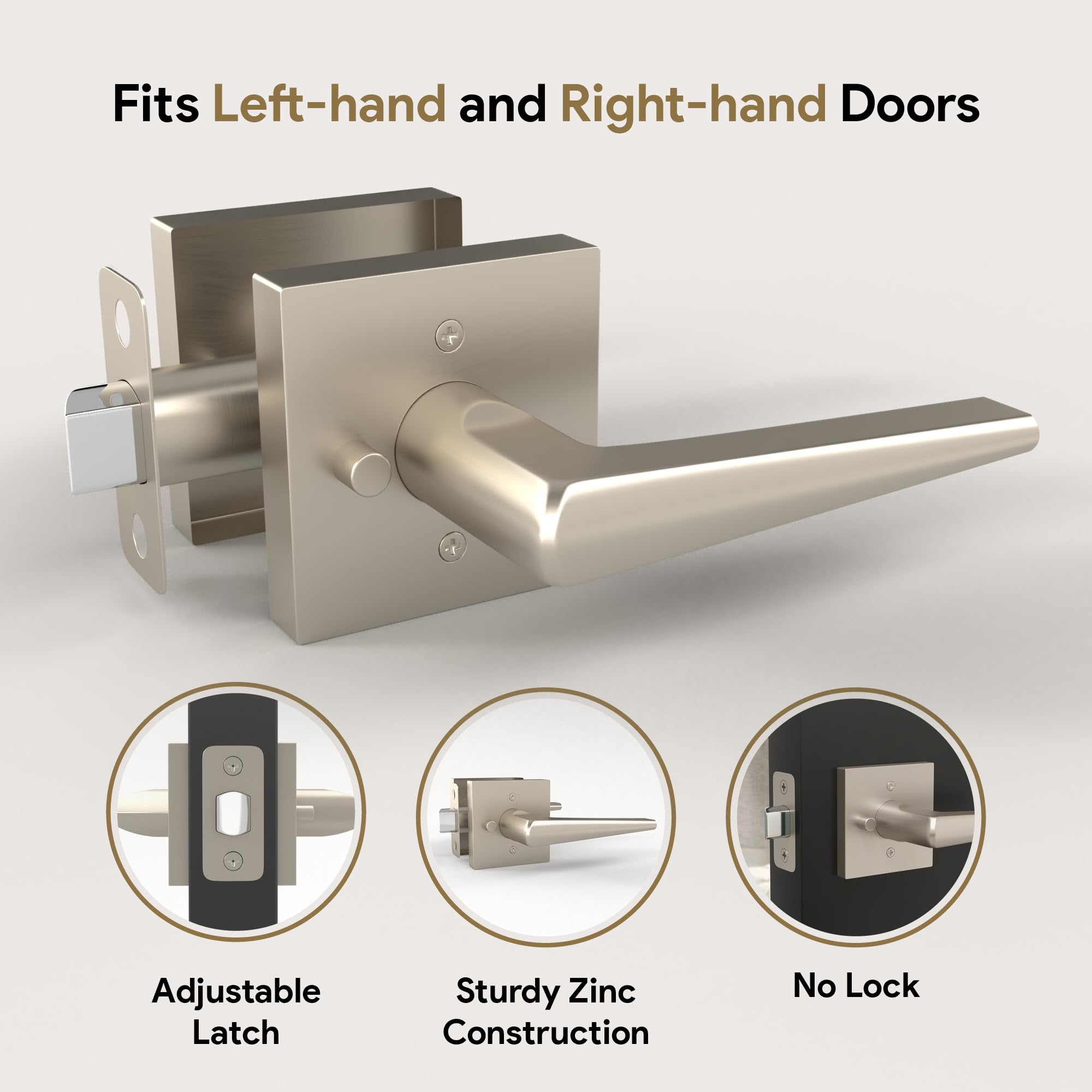 Heavy Duty Keyless Privacy Lever Door Lock Handle Set - Satin Nickel Finish for Hallway, Closet & Bathroom | Fits All Standard Doors | Easy Installation with Included Screws | Perfect for Home, Office & Commercial Use (1 Pack)