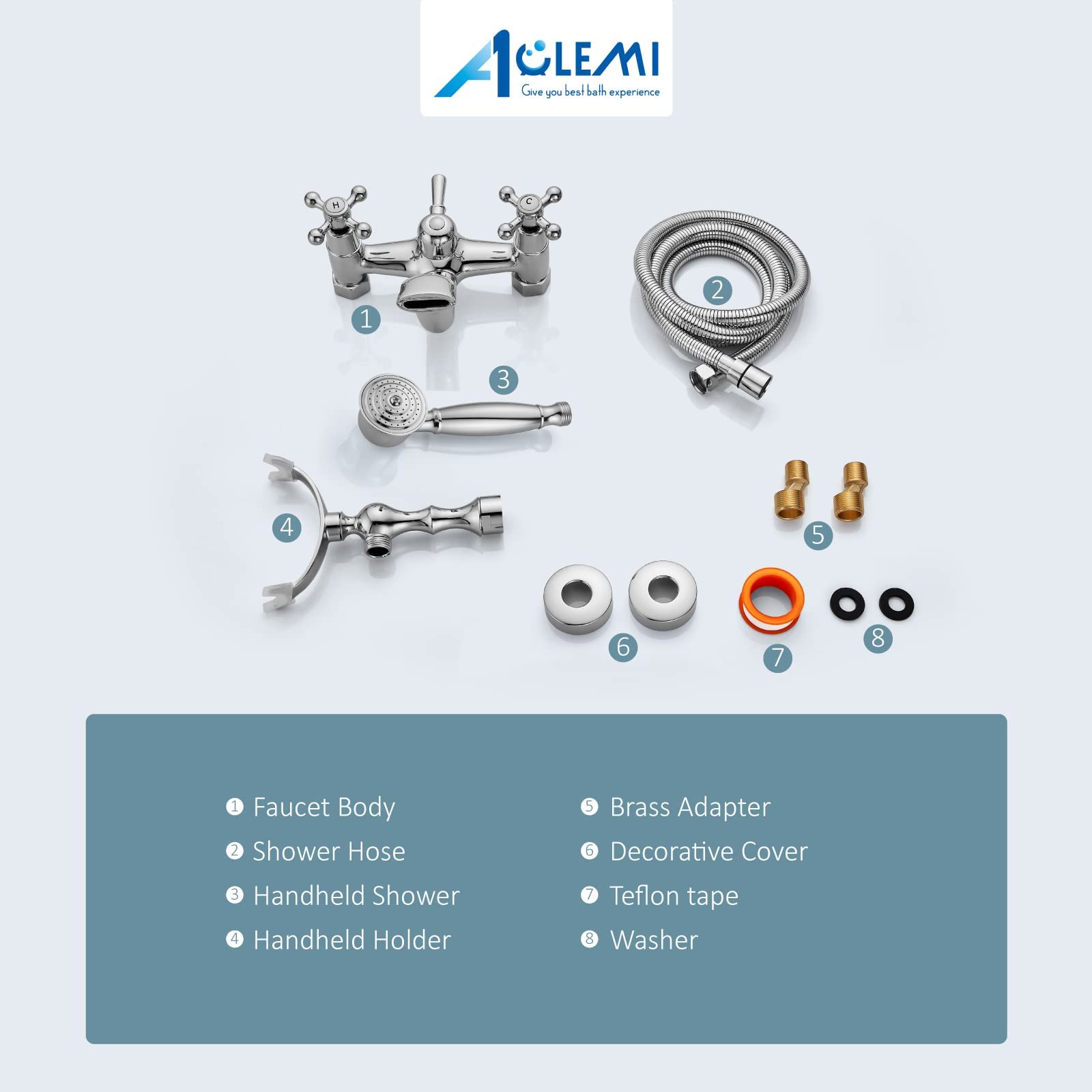 Aolemi Polished Chrome Retrofit Shower System - Matching Bathtub Faucet with Handheld Sprayer, Wall Mount Showerhead - Perfect for Bathroom Renovation & Modern Home Upgrade