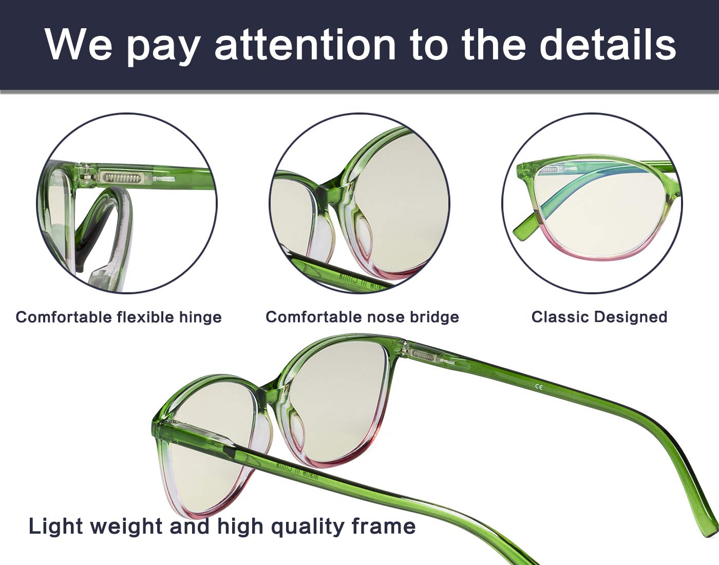 Blue Light Blocking Glasses for Women - Large Cat-Eye UV420 Protection Reading Glasses for Computer, Phone & Digital Screen Use