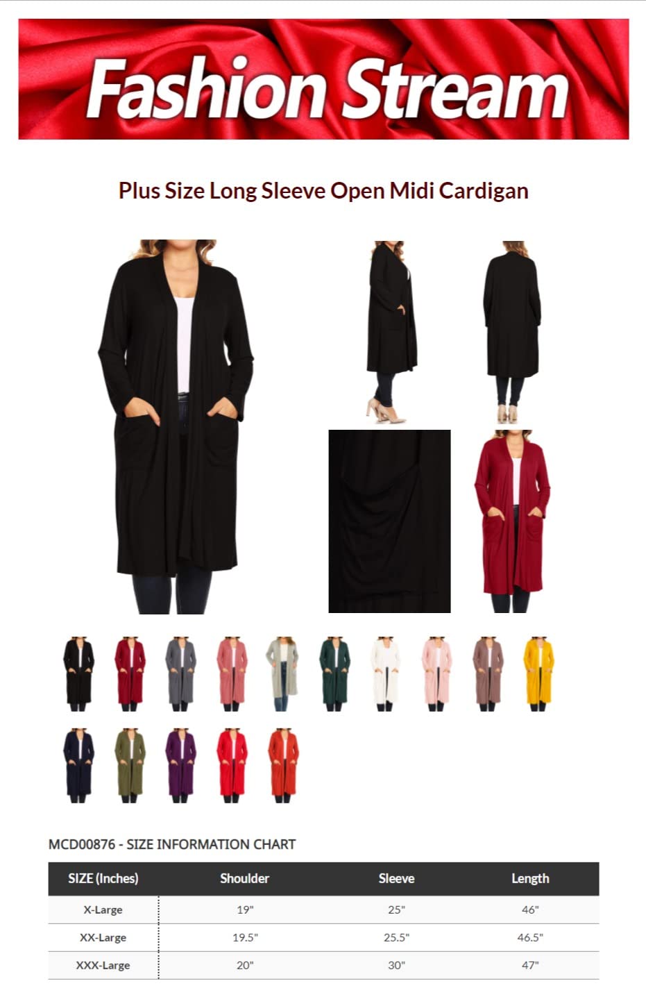 Plus Size Women's Long Sleeve Open Front Midi Cardigan Sweater - Cozy Loungewear for Fall & Winter, Perfect for Layering at Home or Office