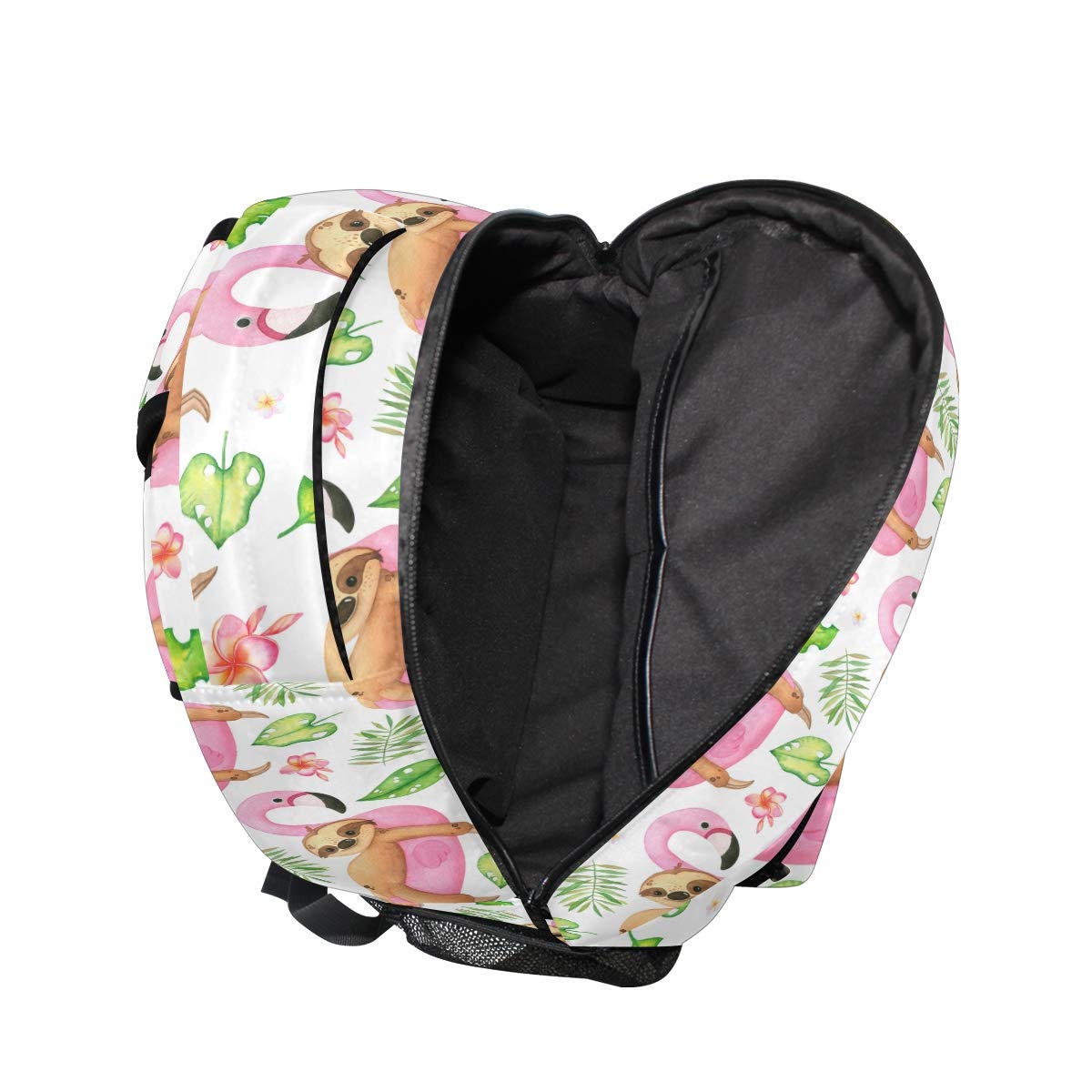 Pfrewn Summer Sloth Palm Leaf Floral Backpack - Water Resistant Daypack for Men & Women, Tropical Animal Print Mini Bookbag for Travel, Sports & Beach Outings