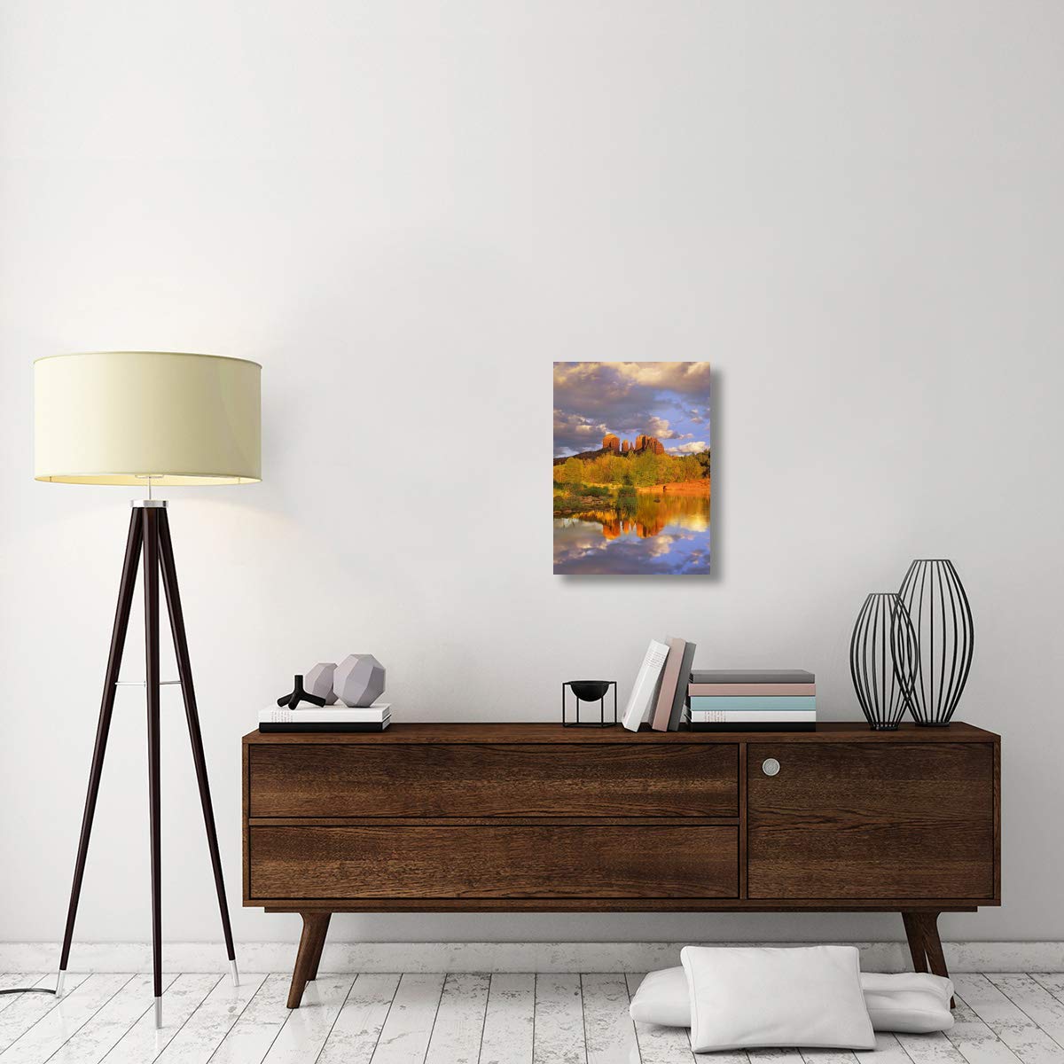 Premium Canvas Wall Art - Cathedral Rock Reflected in Oak Creek at Red Rock Crossing, Sedona Arizona Landscape - 18x24 Inch Nature Photography Print for Living Room, Bedroom & Office Decor
