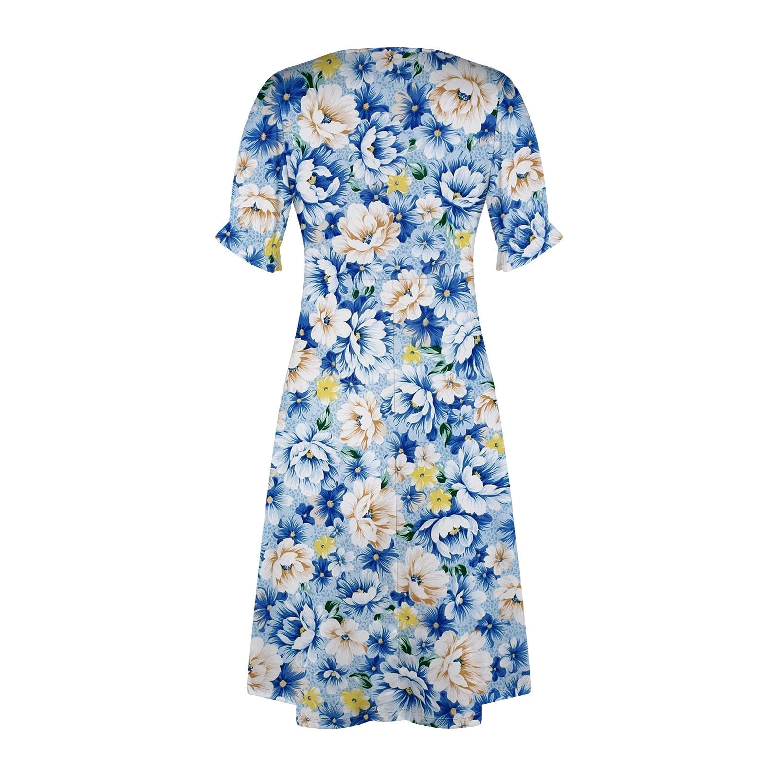 2024 Women's Short Sleeve Ruffle Hem V-Neck Printed Flowy Dress - Elegant Boho Summer Dress for Beach, Party & Casual Wear | Fashionable & Comfortable