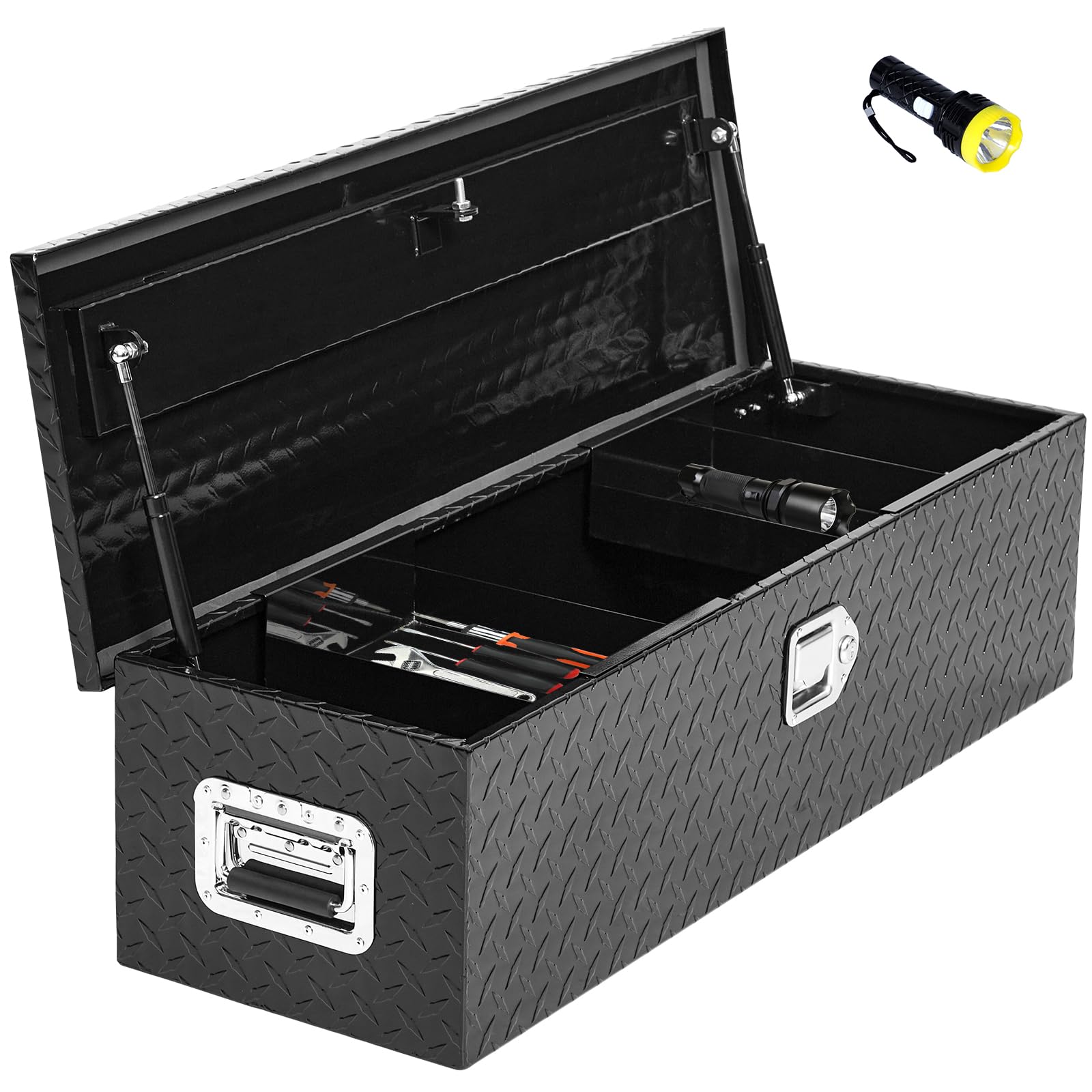 Garvee 48 Inch Aluminum Truck Tool Box with Sliding Shelf - Diamond Plate Tool Storage Box for Pickup, Trailer & Work Trucks | Lockable Side Handle & 2 Keys Included | Heavy Duty Organization for Construction, Landscaping & Roadside Emergencies