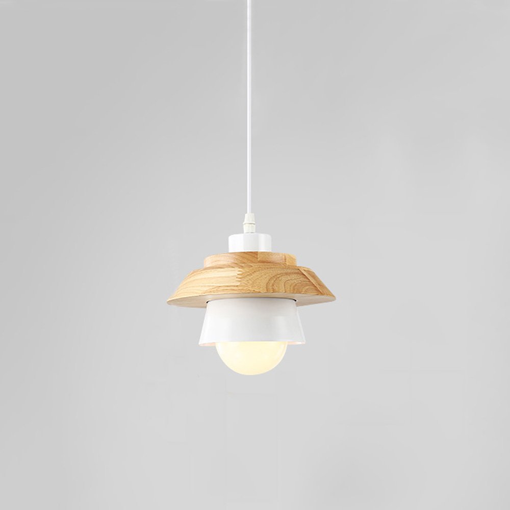 Modern Nordic Iron & Wood Chandelier - Single Head LED Pendant Light in Black, White, Pink, Green - Minimalist Ceiling Lamp for Bedroom, Restaurant & Living Room Decor (White)