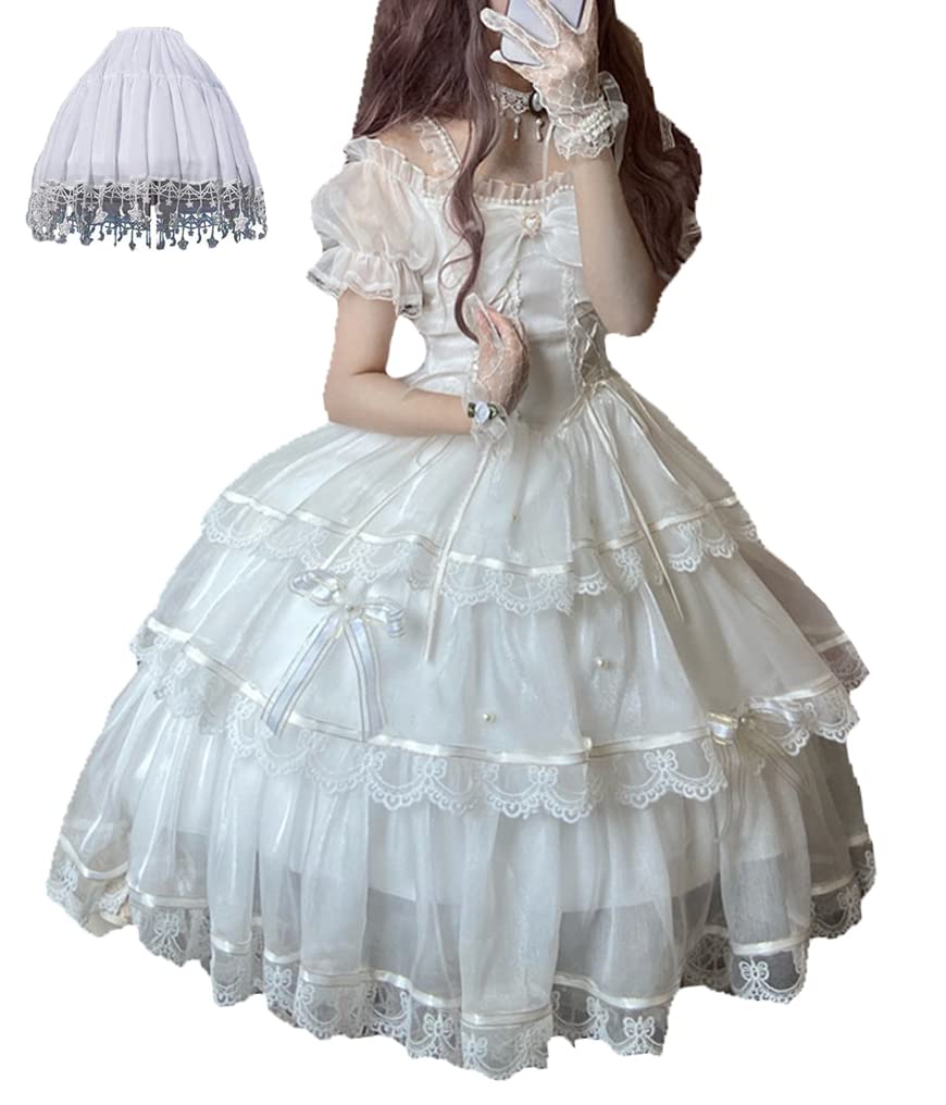 Topin Women's Luxury Kawaii Lolita Dress - White Anime Cosplay Costume for Wedding, Tea Party & Gothic Fashion Events