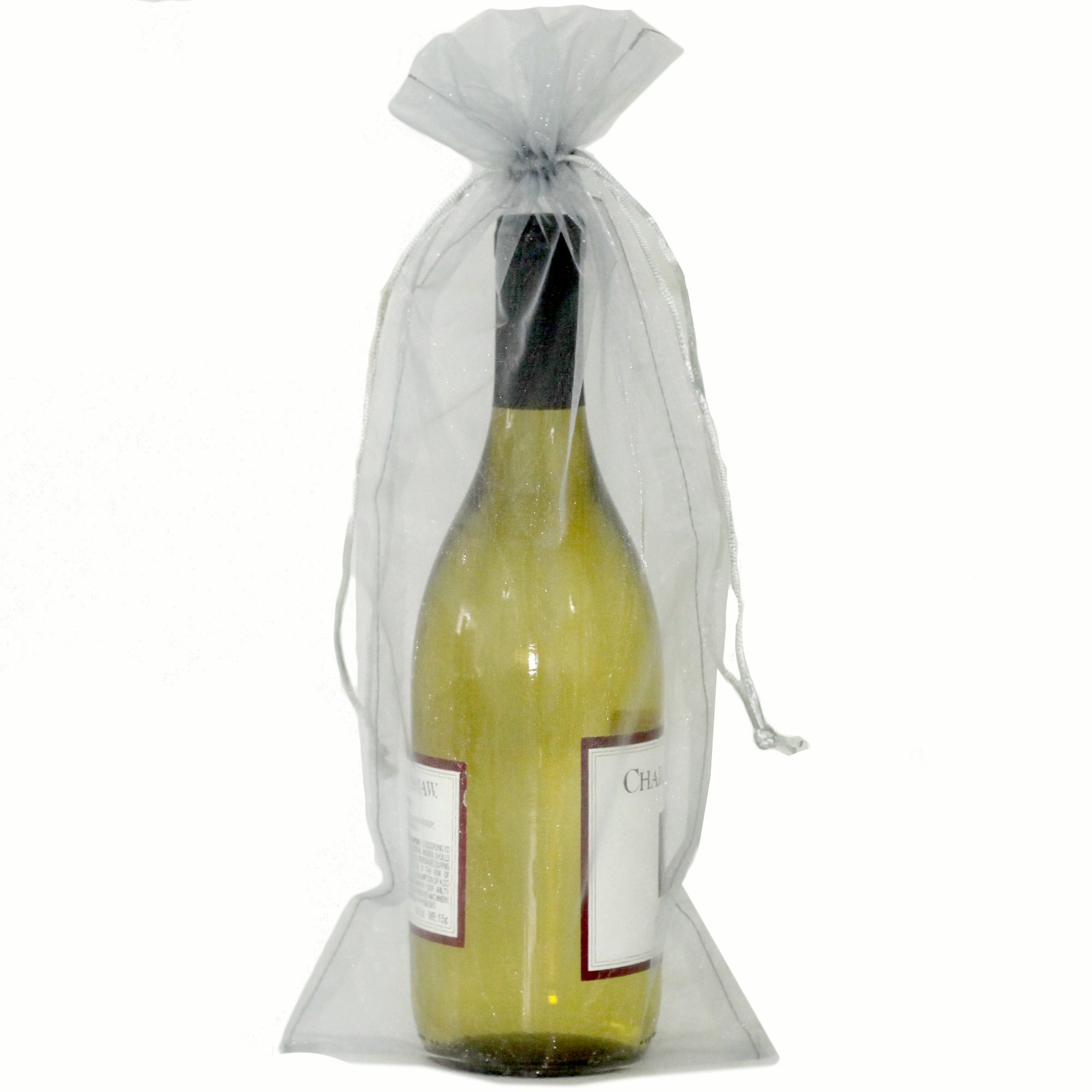 20 Pack Silver Organza Wine Bags - 15