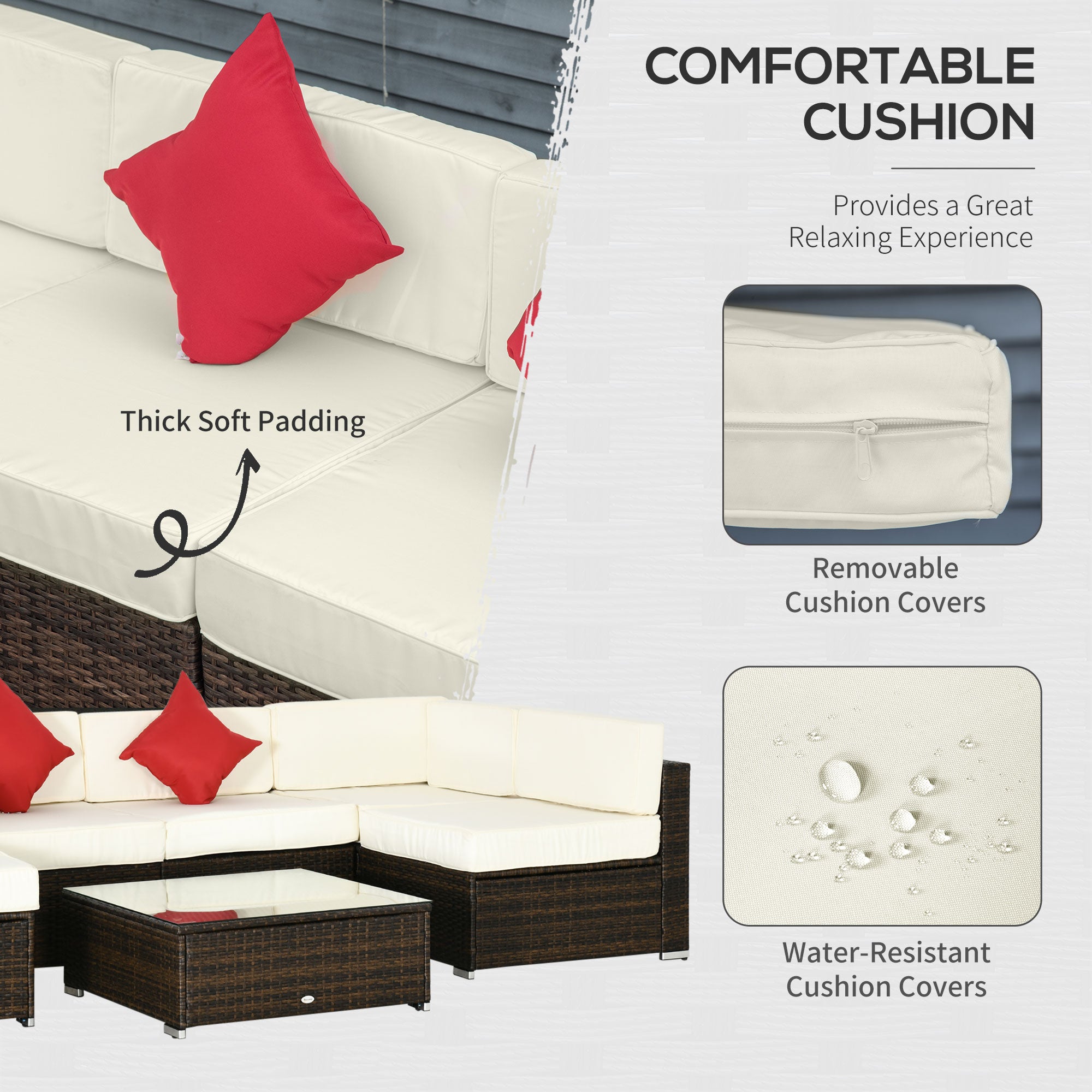Outsunny 9-Piece Wicker Patio Furniture Set with Cushions - Cream White Outdoor Dining Set for Garden, Backyard, Poolside & Patio Relaxation