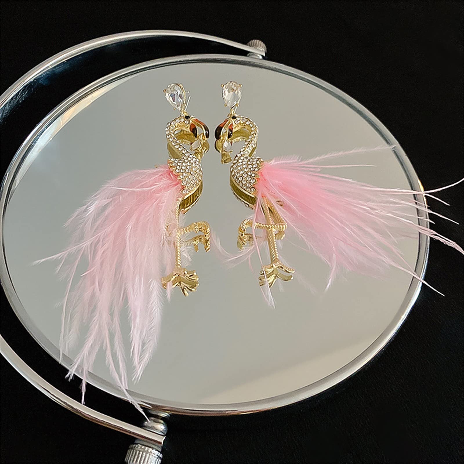 Flamingo Dangle Earrings for Women | Feather Tassel Drop Earrings with Elegant Crystal Birds | Fashion Jewelry Gifts for Her | Perfect for Parties, Weddings & Date Nights