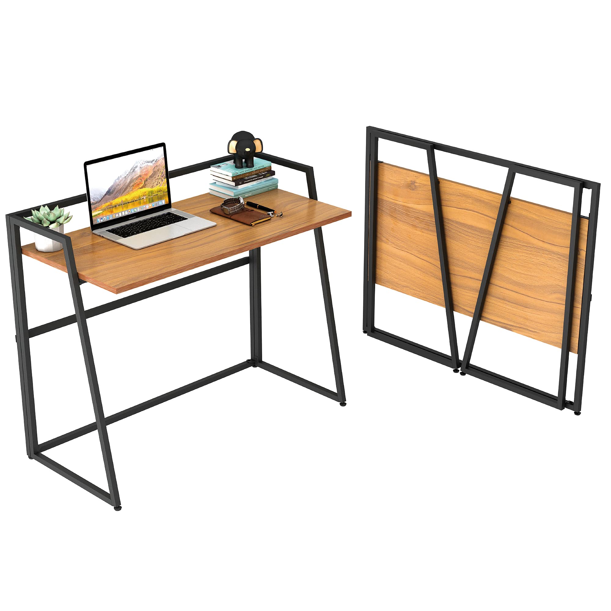 Compact 41 Inch Folding Desk with Protective Railing - Portable Computer Desk for Small Spaces, Home Office & Student Study - Space-Saving Foldable Workstation for Dorm Rooms, Apartments & Workspaces