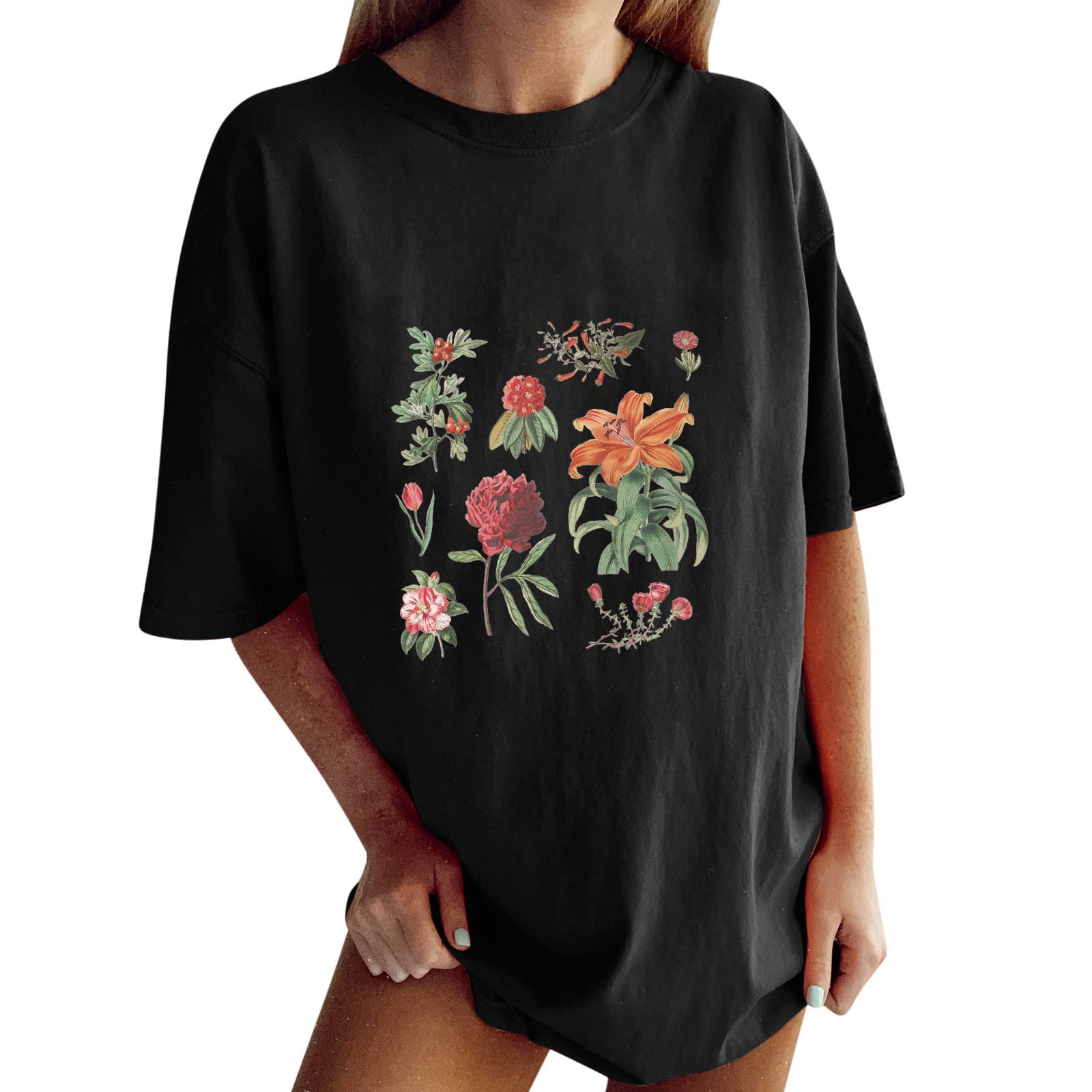 Women's Oversized Casual Short Sleeve T-Shirts - Printed Crewneck Summer Tunic Tops for Women | Loose Fit Comfortable Tees for Everyday Wear, Beach Outings & Lounge