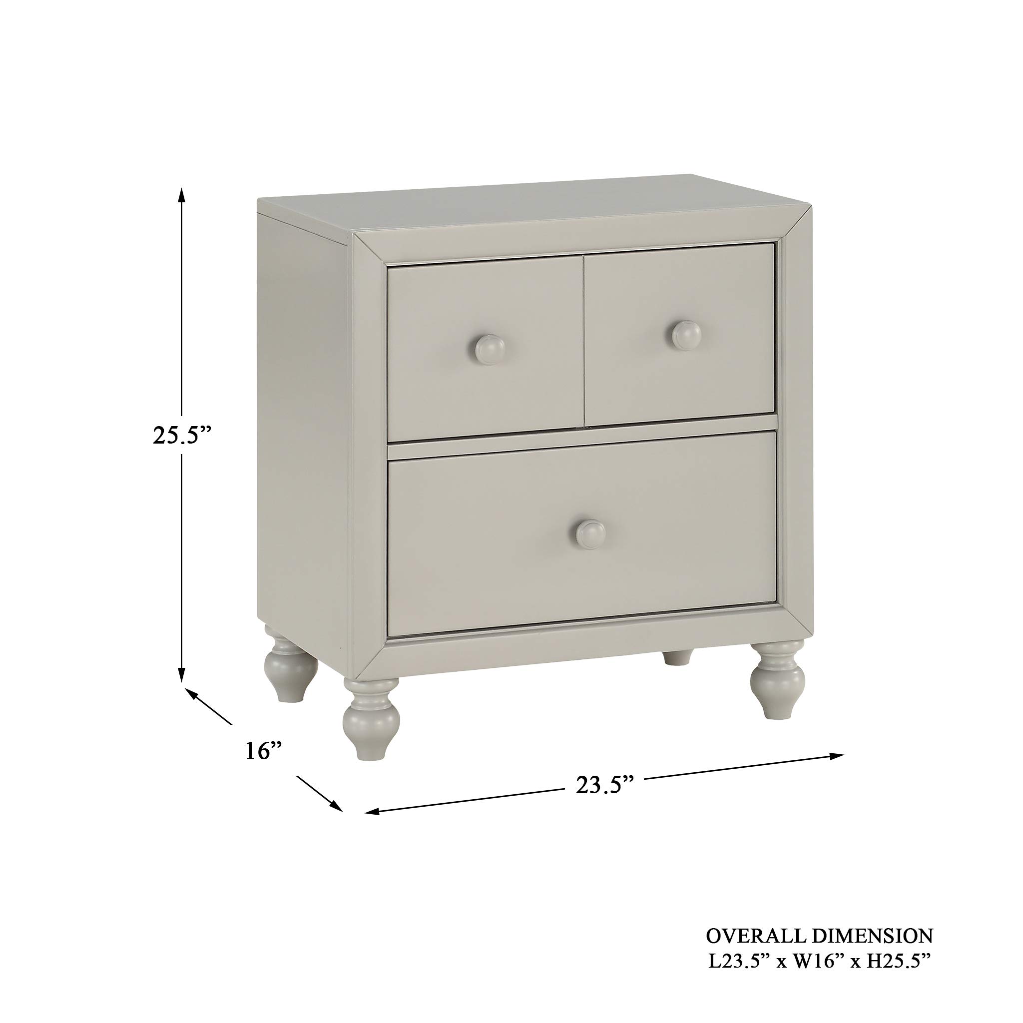 Homelegance 2-Drawer Nightstand with Storage - Compact Bedside Table for Small Spaces, Gray Finish - Perfect for Bedrooms, Apartments & Dorm Rooms