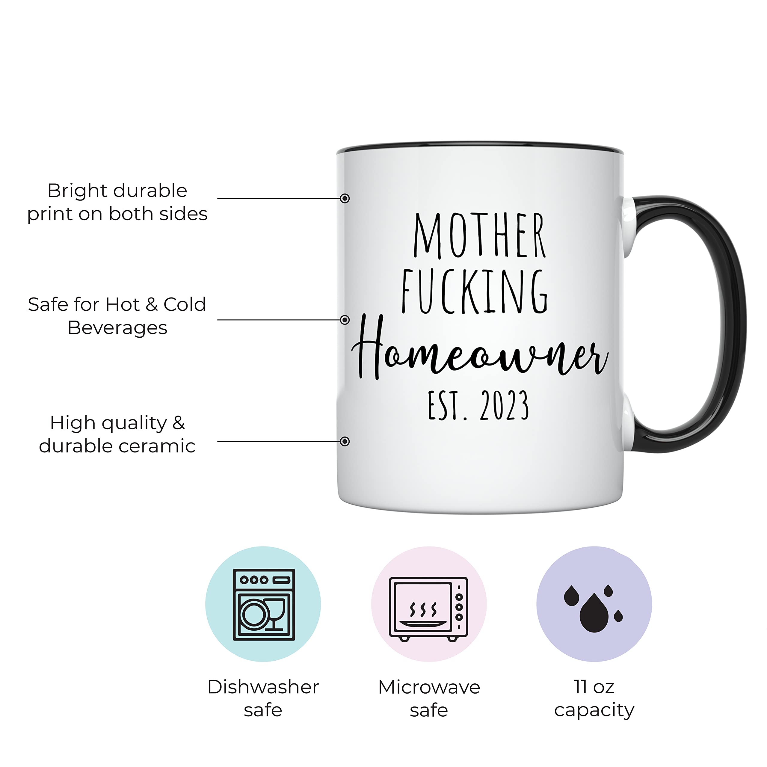YouNique Designs 11oz Housewarming Mug for New Homeowners - Ceramic Coffee Cup for Women & Men - First Time Home Buyer Gift - Perfect for Housewarming Parties & Daily Coffee Use (Black Handle)