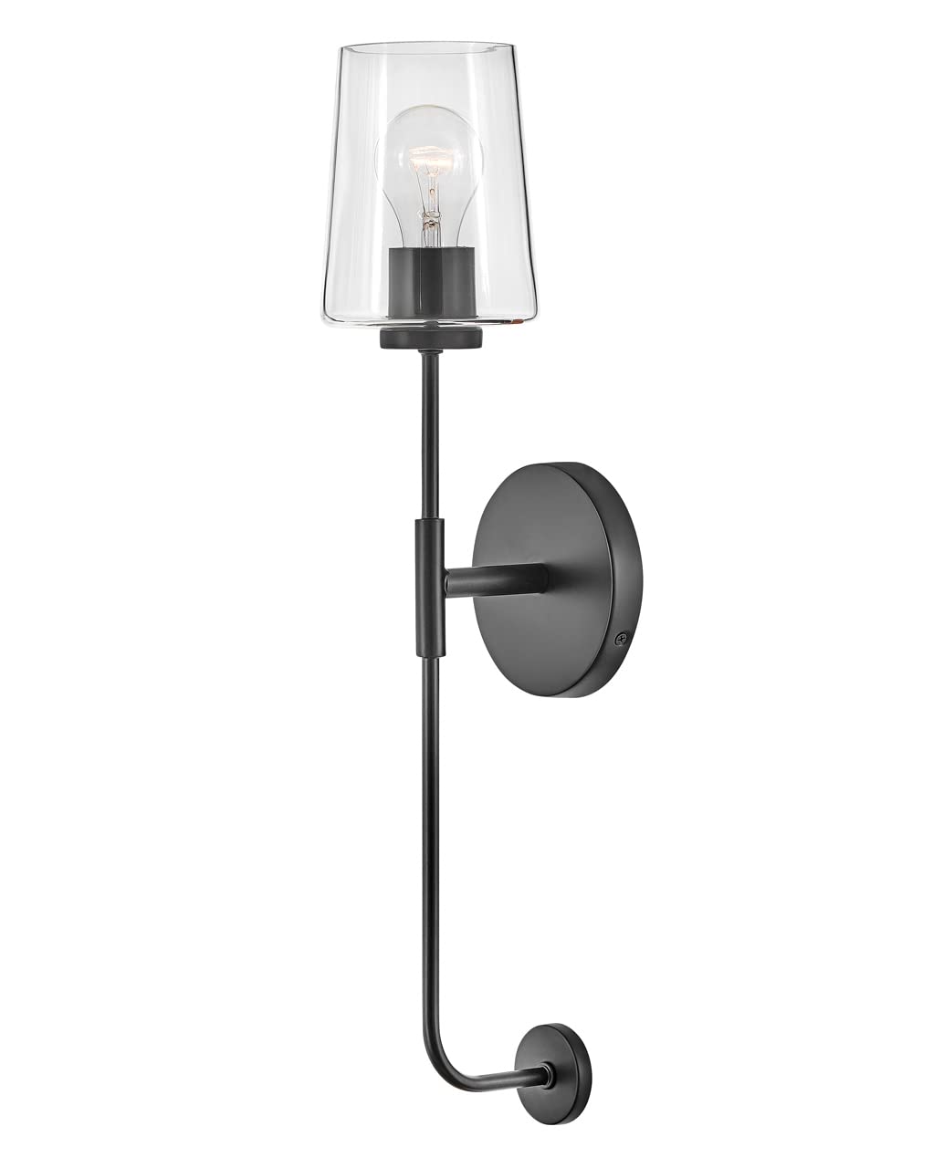 Lark Kline 83450BK Modern Black Wall Sconce - Minimalist Tall Single Light Fixture with Tapered Clear Glass Shade for Bedroom, Living Room, Hallway Lighting