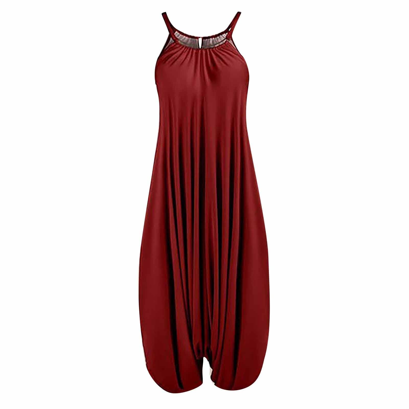 LOOKAA Women's Loose Fit Jumpsuit - Casual Racerback Harem Jumpsuit with Spaghetti Straps, Vintage Style Overalls for Women | Perfect for Summer Outings, Beach Wear and Casual Street Fashion