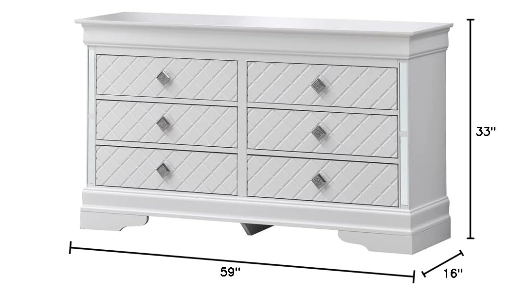 Glory Furniture Verona Wood 6-Drawer Dresser with White Pearlescent Finish - Perfect for Bedroom Storage & Organization