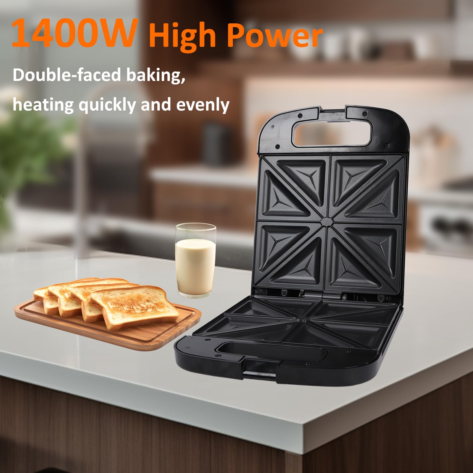 Dual-Sided Sandwich Maker Press with Non-Stick Plates & Indicator Lights - 1400W Electric Grill for French Toast, Omelets, Grilled Cheese & Panini - Perfect for Breakfast, Lunch & Quick Meals at Home or Office (H301)