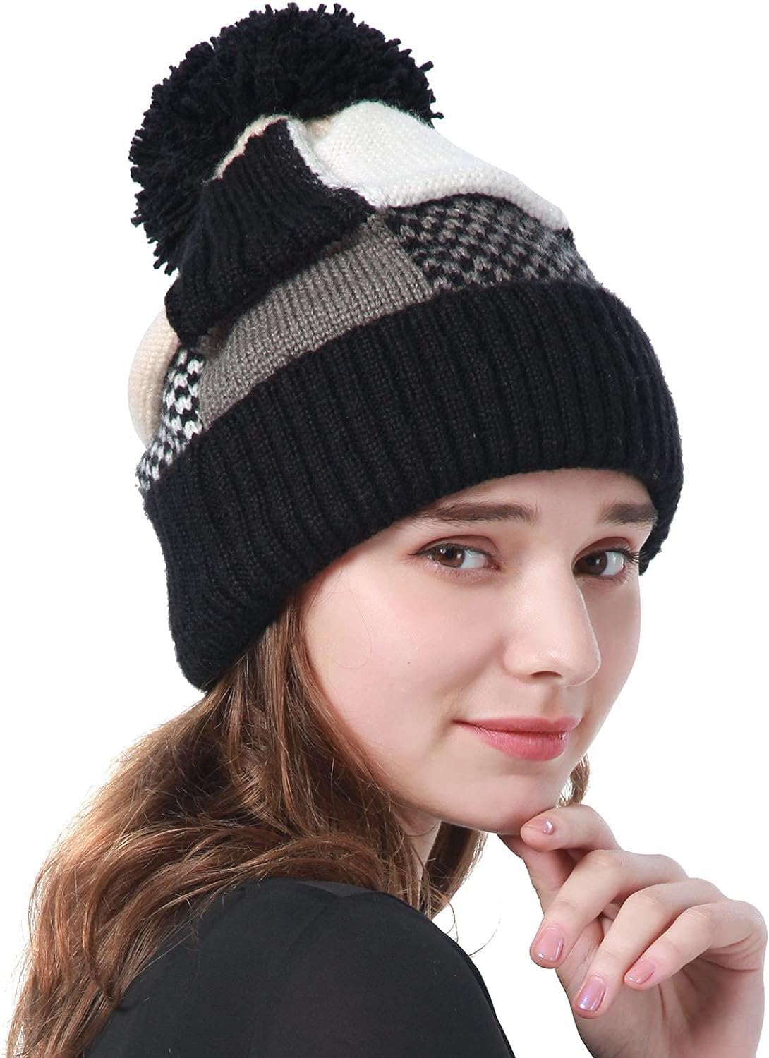 MEANBEAUTY Women's Knitted Beanie Hat with Pompom - Soft Warm Winter Ski Cap for Women & Men - Unisex Cold Weather Accessory for Outdoor Sports, Skiing, Snowboarding & Casual Winter Fashion