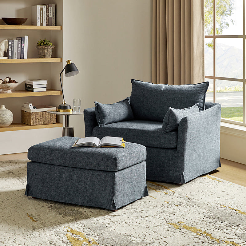 Comfortable Miles Slipcovered Armchair with Large Ottoman - Perfect for Living Room, Bedroom, or Home Office Relaxation