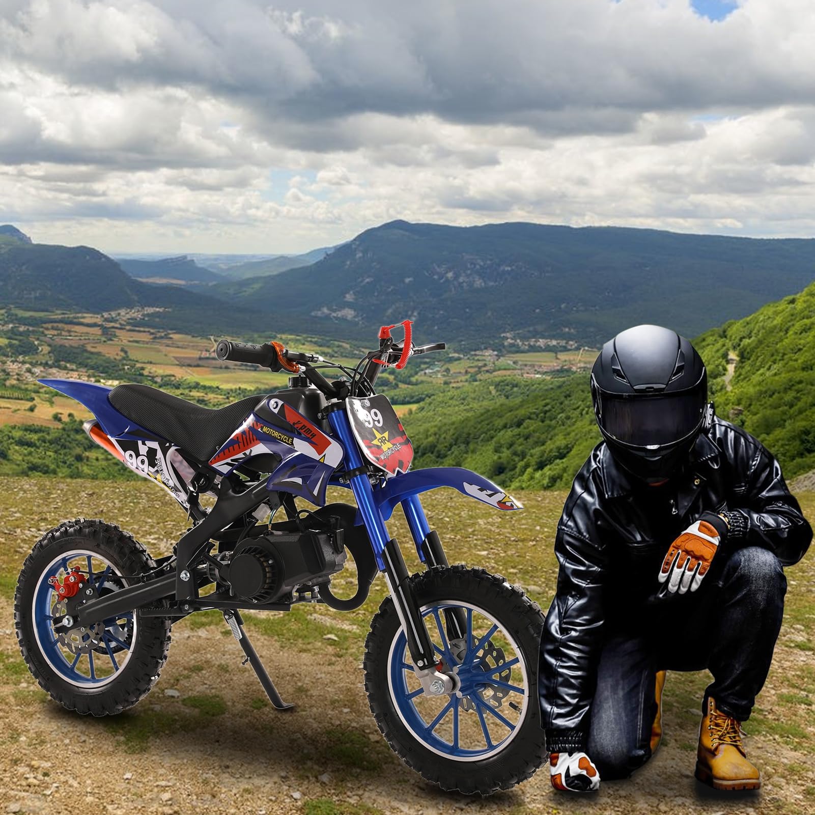 **49cc Gas Powered Dirt Bike for Adults & Kids - 2-Stroke Mini Motorcycle, Off-Road Trail Bike with Speeds up to 40 MPH - Perfect for Uphill, Trail Riding & Outdoor Adventures (Blue)**