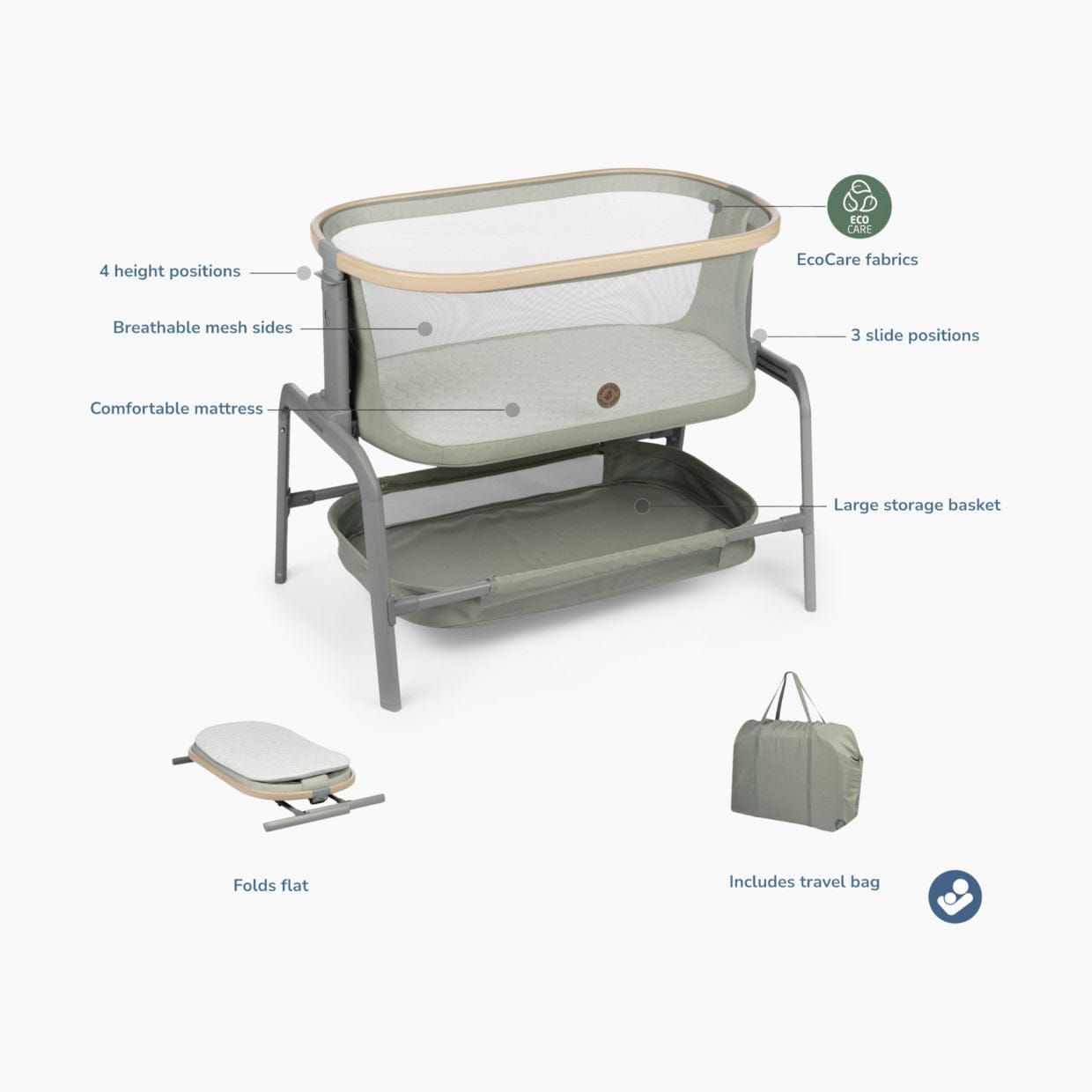 Maxi Cosi Iora 2-in-1 Convertible Baby Bassinet & Co-Sleeper - Safe Bedside Crib for Newborns | Perfect for Nursery & Bedroom Co-Sleeping