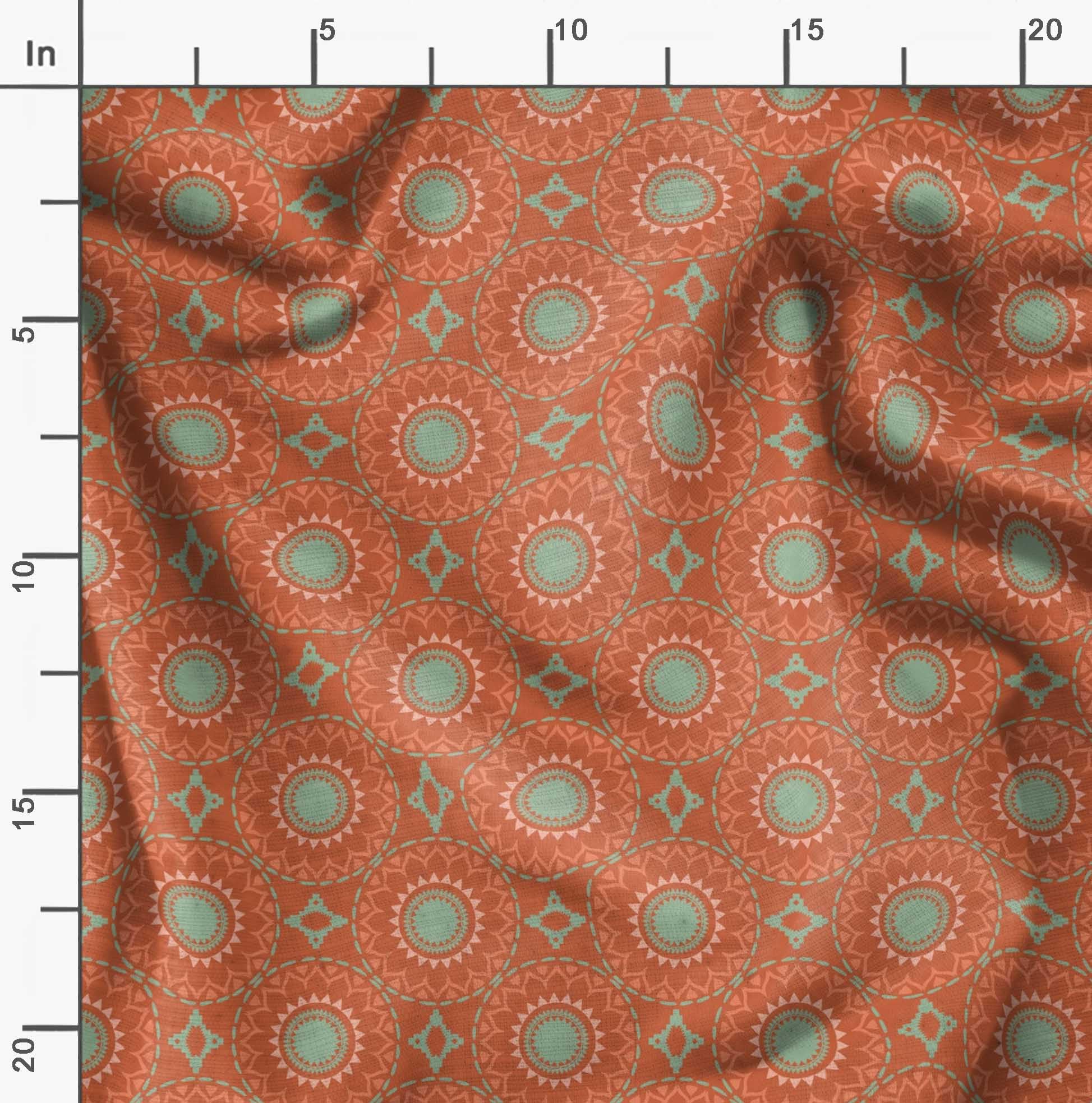 Soimoi Orange Polyester Crepe Fabric by The Yard - 42 Inch Wide Mandala Geometric Print - Bohemian Style Printed Fabric for DIY Fashion, Home Decor & Craft Projects