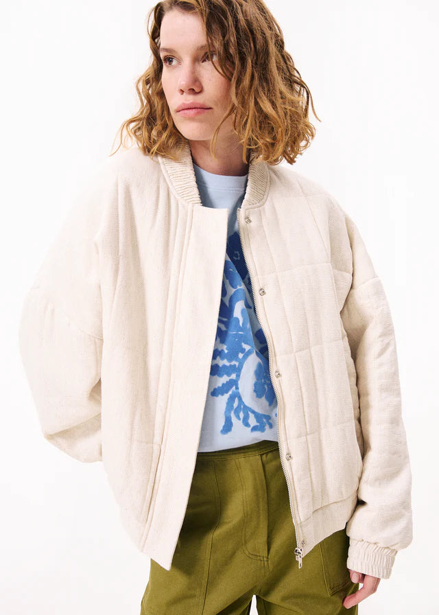 Cilem Bomber Jacket for Women - Lightweight Cream Jacket with Ribbed Cuffs & Hem | Stylish Outerwear for Casual Wear, Street Fashion & Fall Layering