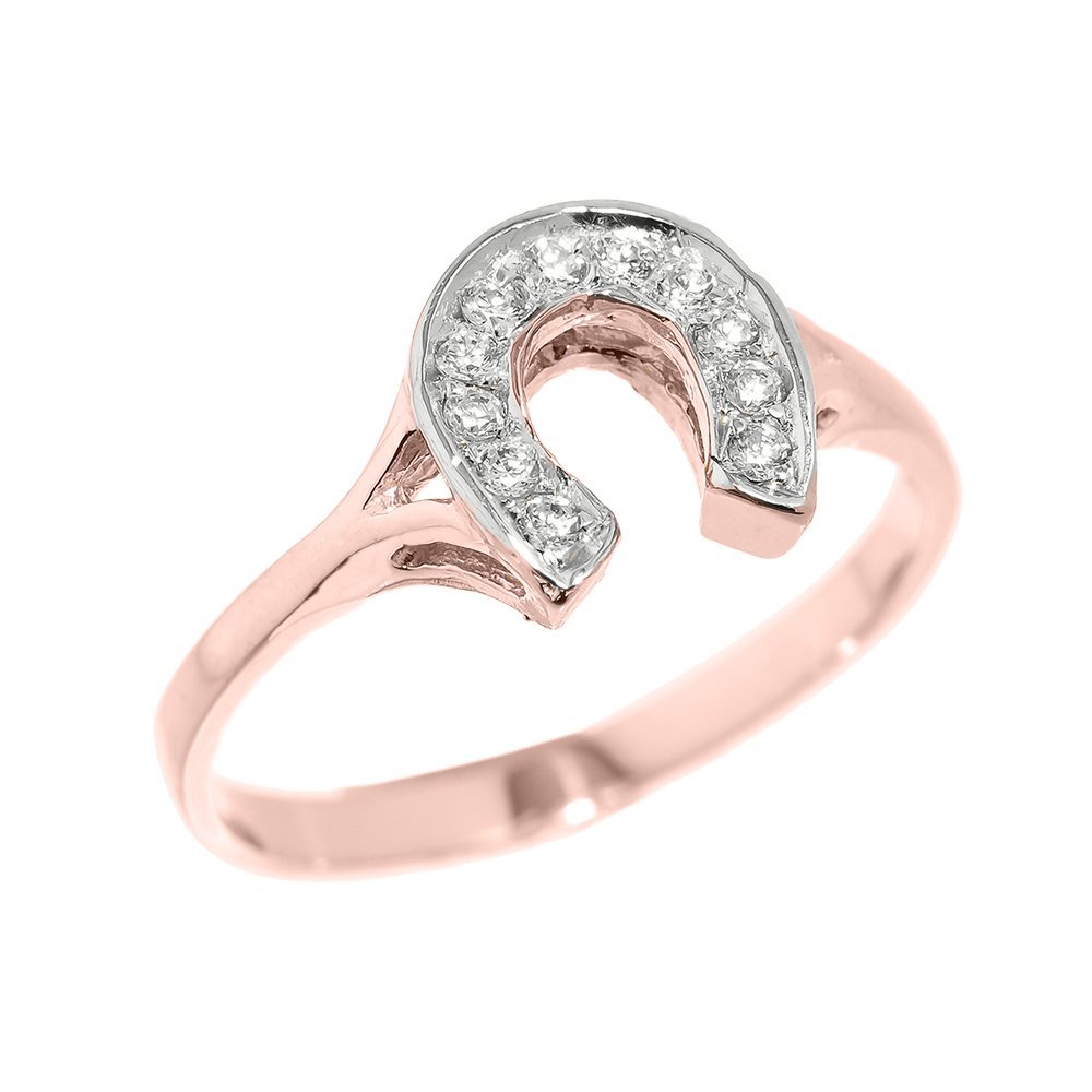 14K Rose Gold Lucky Diamond Horseshoe Ring for Women - Elegant Stackable Jewelry Gift for Birthday, Anniversary & Special Occasions