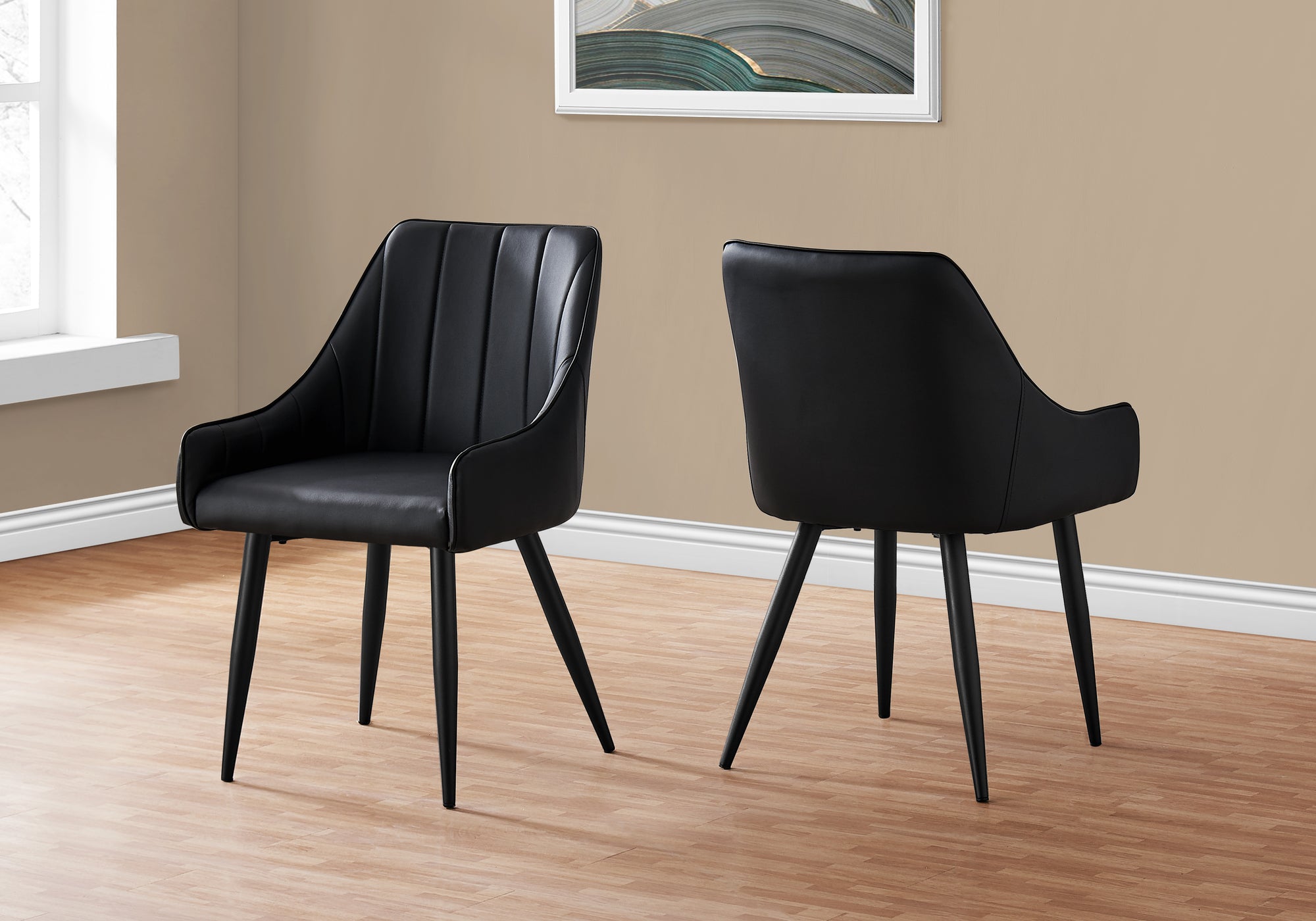 Premium Black PU Leather Dining Chairs Set of 2 - Modern Faux Leather Kitchen Chairs with Metal Legs for Dining Room, Kitchen, Breakfast Nook & Home Office