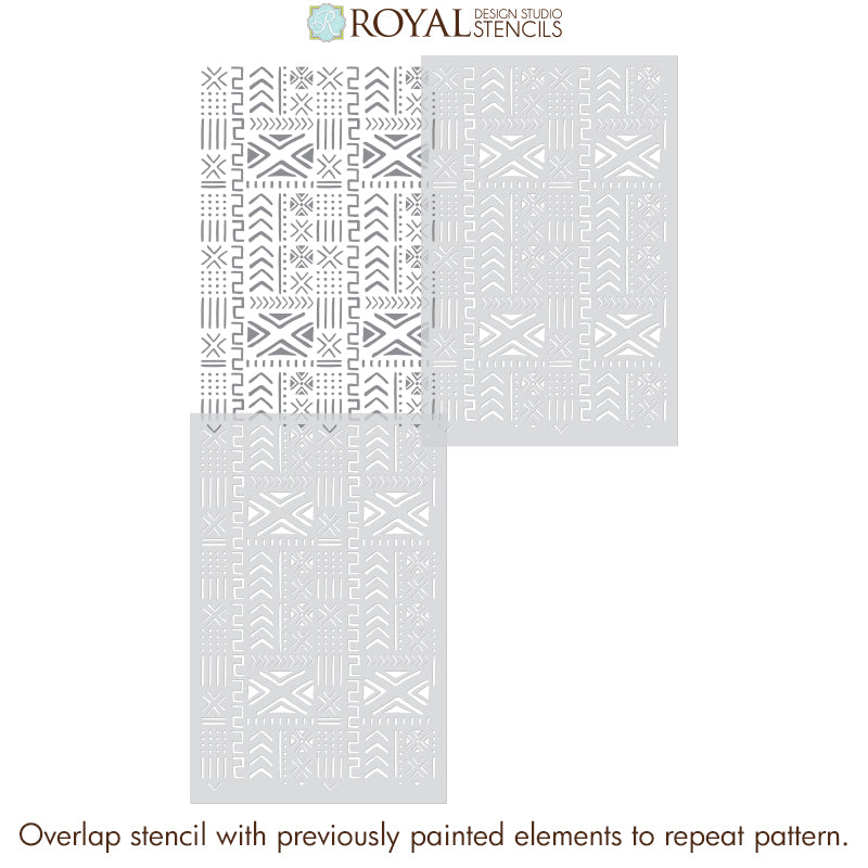 Authentic Mali Mudcloth Stencil for Wall Art - DIY African Home Decor, Handmade Geometric Patterns - Perfect for Living Room, Bedroom & Boho Interior Design