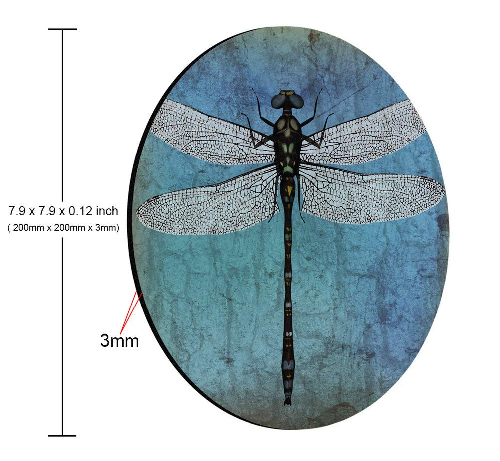 Vintage Dragonfly Blue Grunge Mouse Pad - Non-Slip Rubber Base Office Desk Mat, 7.9 x 7.9 Inches Small Round Mousepad with Artistic Wing Design - Perfect for Gaming, Work & Home Office Use