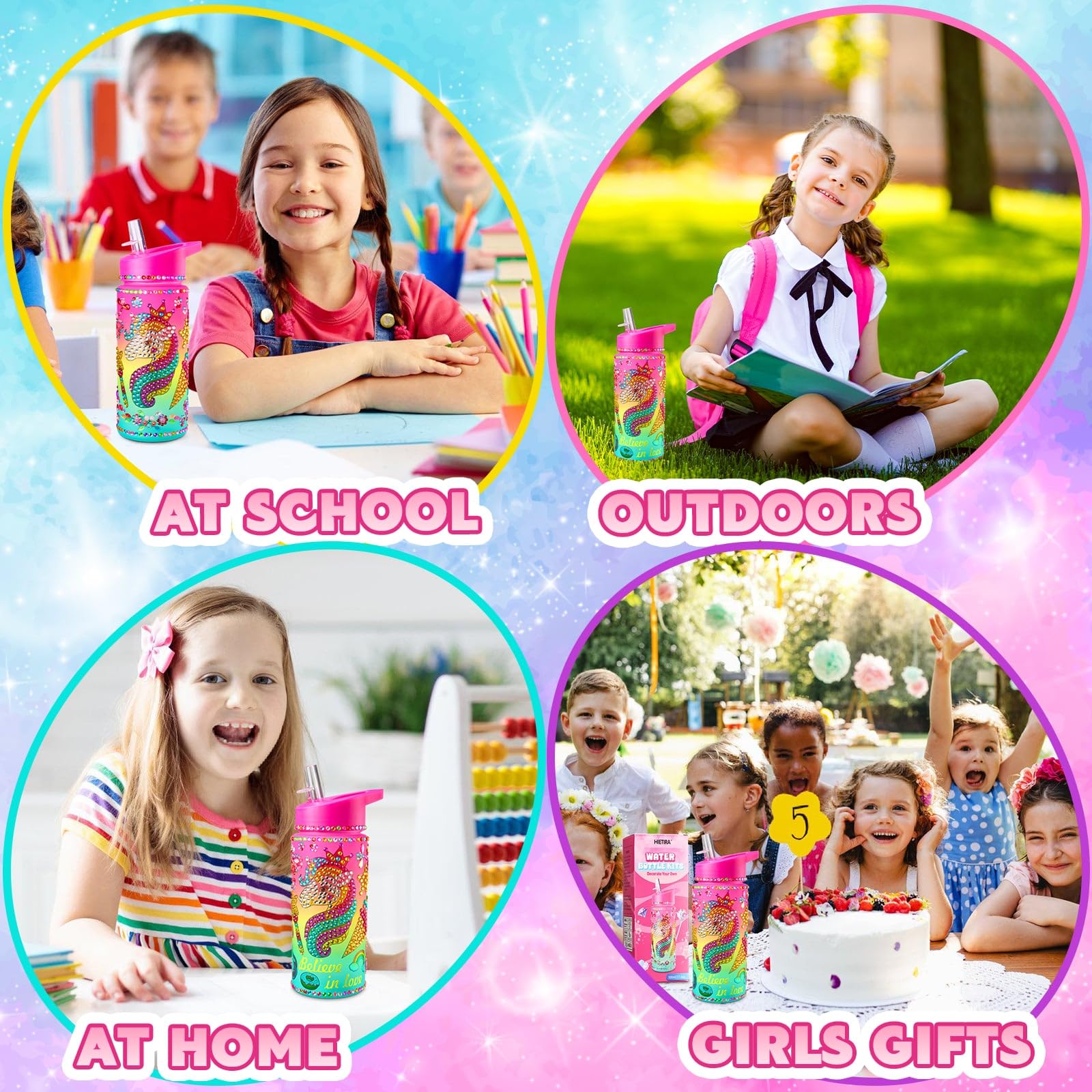 Custom DIY Water Bottle Decorating Kit for Girls Ages 4-12 - Unicorn Themed Arts & Crafts Birthday Gift for 4 5 6 7 8 9 Year Old Girls - Fun Creative Activity for Parties, School Projects & Home Decor