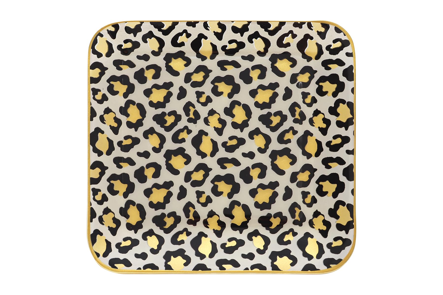 7.8 Inch Square Glass Plate Set of 6 - Elegant Salad, Dessert & Appetizer Plates for Home, Party & Restaurant Use - Durable Leopard Print Small Plates Perfect for Snacks, Meals & Entertaining