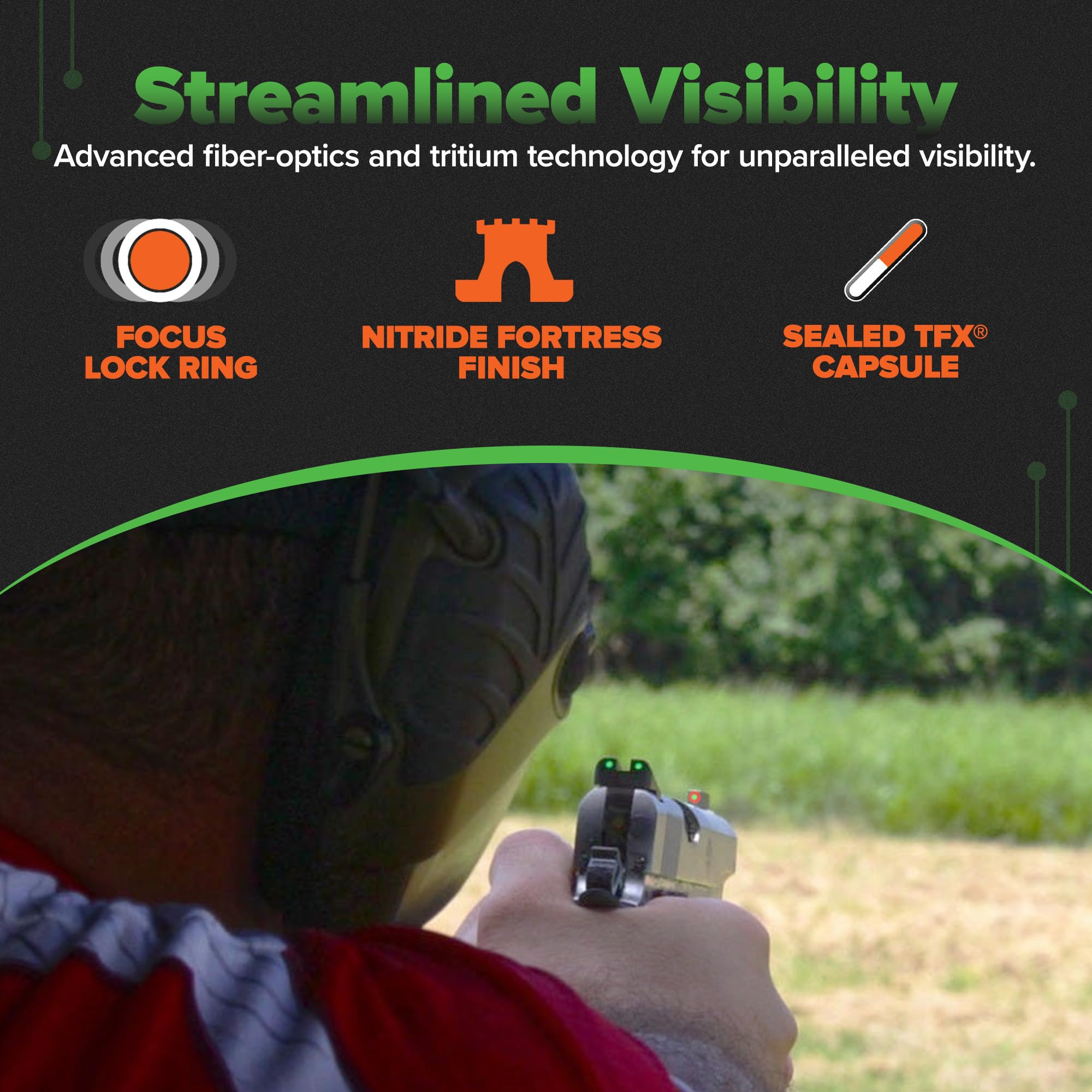 Truglo TFX PRO Handgun Sight - Glow in Dark Tritium & Fiber Optic Night Sights for Pistols | Compact, Durable, Snag-Free Design | Perfect for Home Defense, Tactical Training & Low Light Shooting