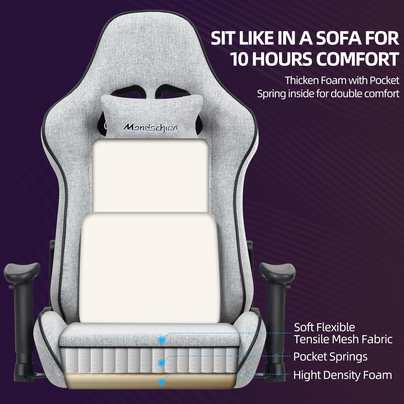 Premium Gaming Chair with Pocket Spring - Ergonomic High Back Office Chair with Massage & Footrest, Adjustable Armrest & Headrest - Reclining Computer Desk Chair for Racing Games & Long Work Sessions (Grey) - Perfect for Home Office, Gaming Setup & Streaming Studios