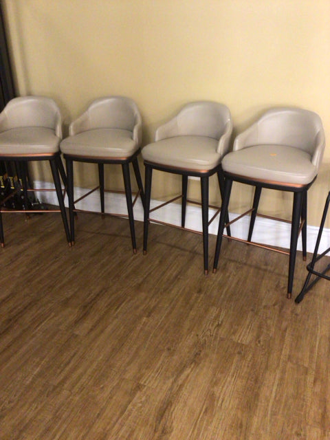 Set of 4 Modern Gray Leather Bar Stools - Counter Height Swivel Stools for Kitchen Island, Breakfast Bar & Home Decor
