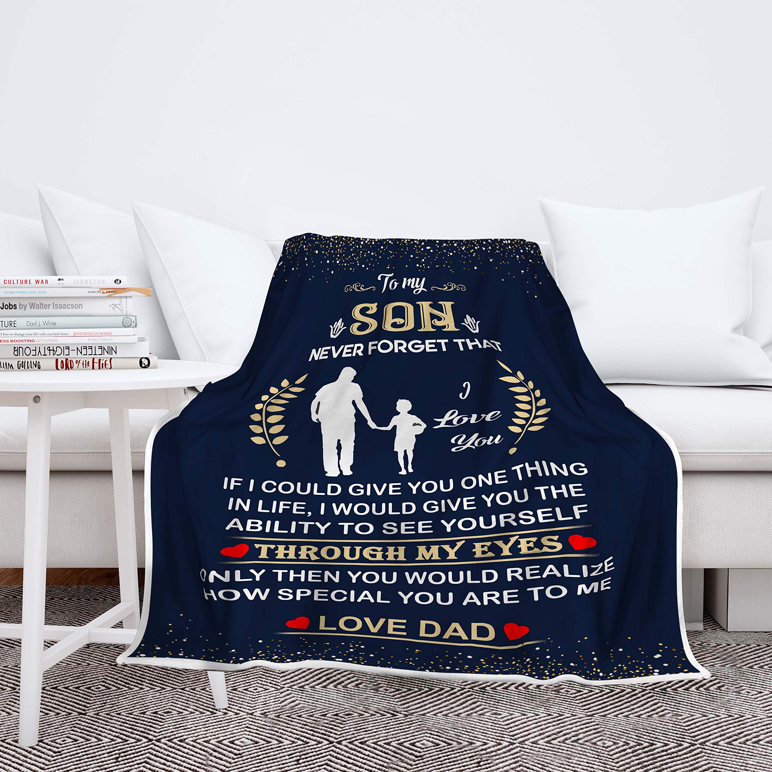 Premium Fleece Sherpa Blanket for Kids - Soft & Cozy 60x80 Inches, Never Forget That to My Son Blanket, Believe in Yourself Inspirational Gift for Children's Day, Birthday & Christmas - Perfect for Bedtime, Snuggling & Relaxation