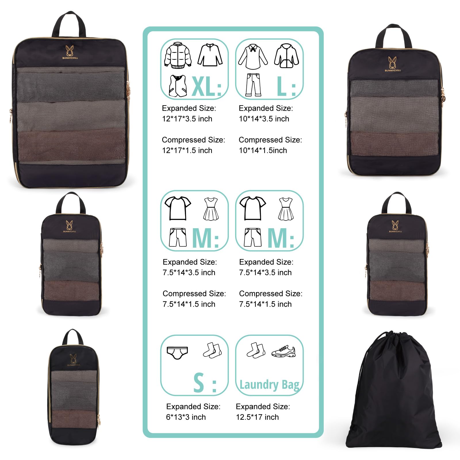 **Expandable Compression Packing Cubes for Suitcases - 6 Set Lightweight Travel Organizer Bags, Space-Saving Luggage Essentials for Women | Perfect for Carry-On, Business Trips & Vacation Packing**