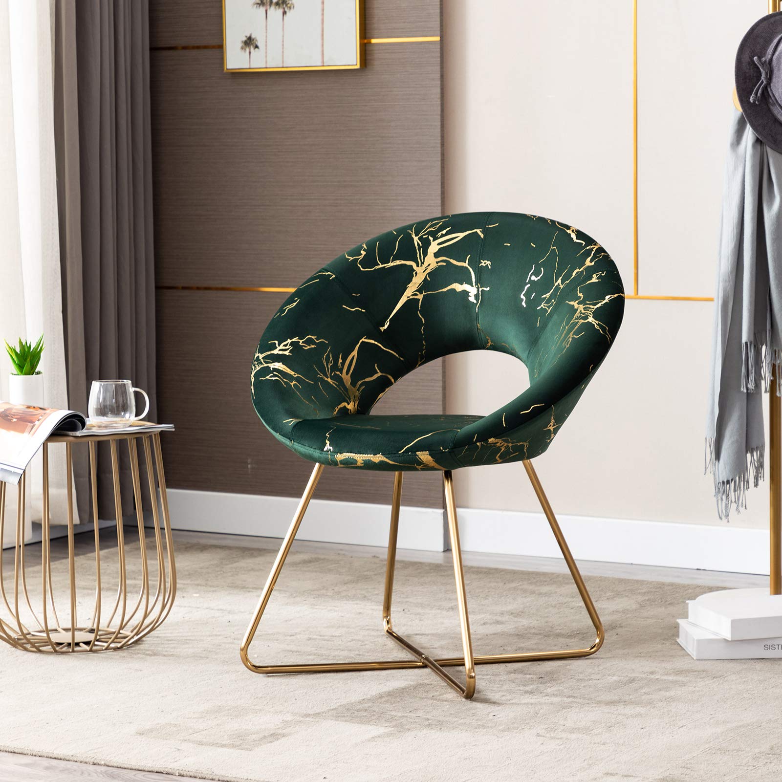 DUHOME Dark Green Velvet Accent Chair with Golden Legs - Mid-Back Vanity Chair for Living Room, Bedroom & Office Desk - Elegant Home Decor for Reading Nook, Dressing Table or Lounge Area (1 Piece)