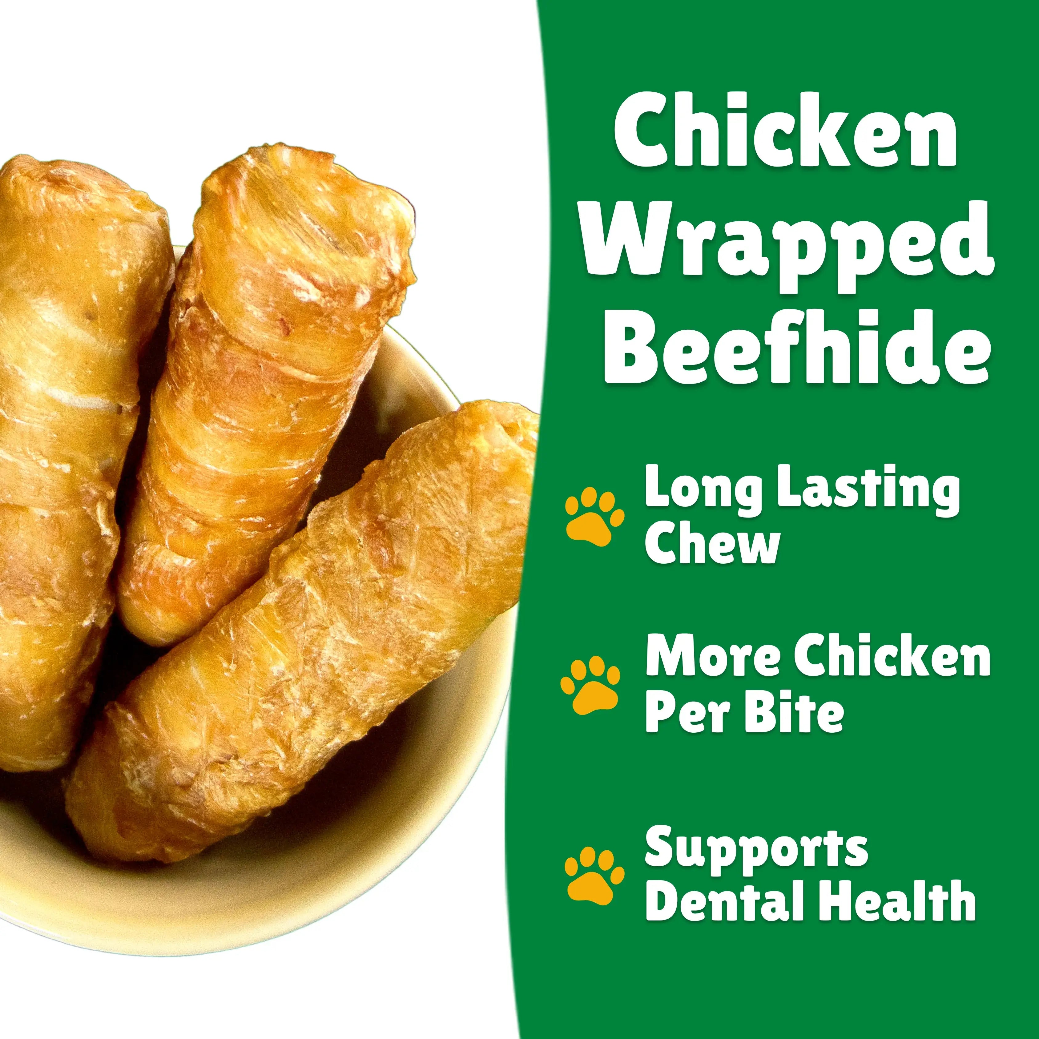 Premium Chicken Wrapped Beef Hide Dog Chews - Medium Size (55 Count Bulk Pack with Storage Box) - Natural Dental Treats for Dogs, Puppy Training Rewards & Long-Lasting Chewing Entertainment