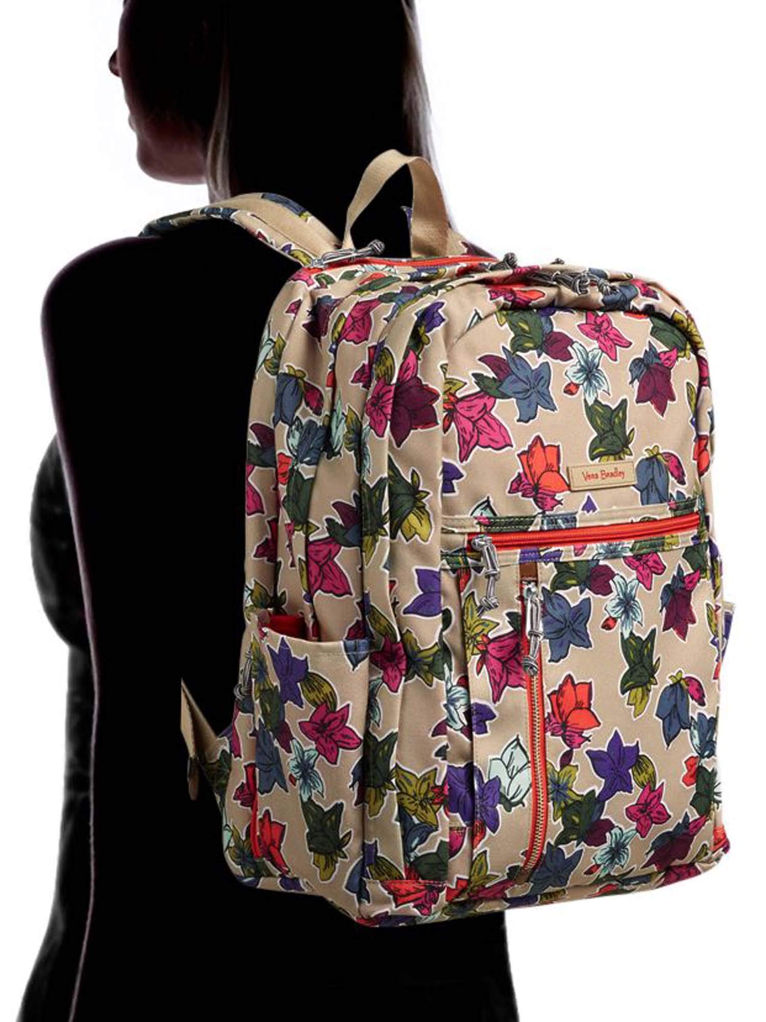 Vera Bradley Women's Lightweight Grand Backpack - Falling Flowers Neutral Print, Spacious Travel & School Backpack for Work, College & Daily Commute