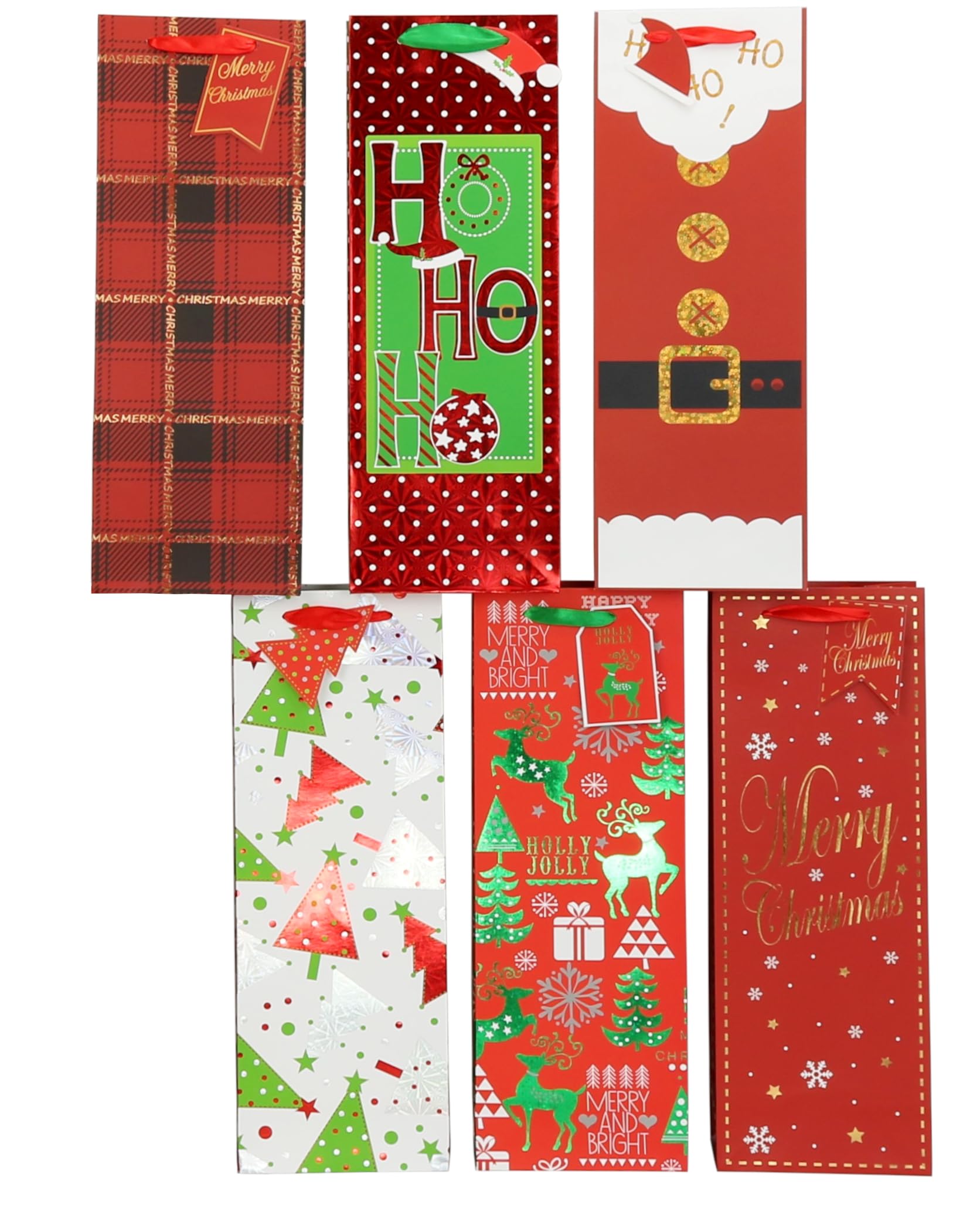 Premium Heavy-Duty Christmas Wine Bottle Gift Bags - 6 Pack Set for Holiday Gifting, Party Favors & Festive Celebrations