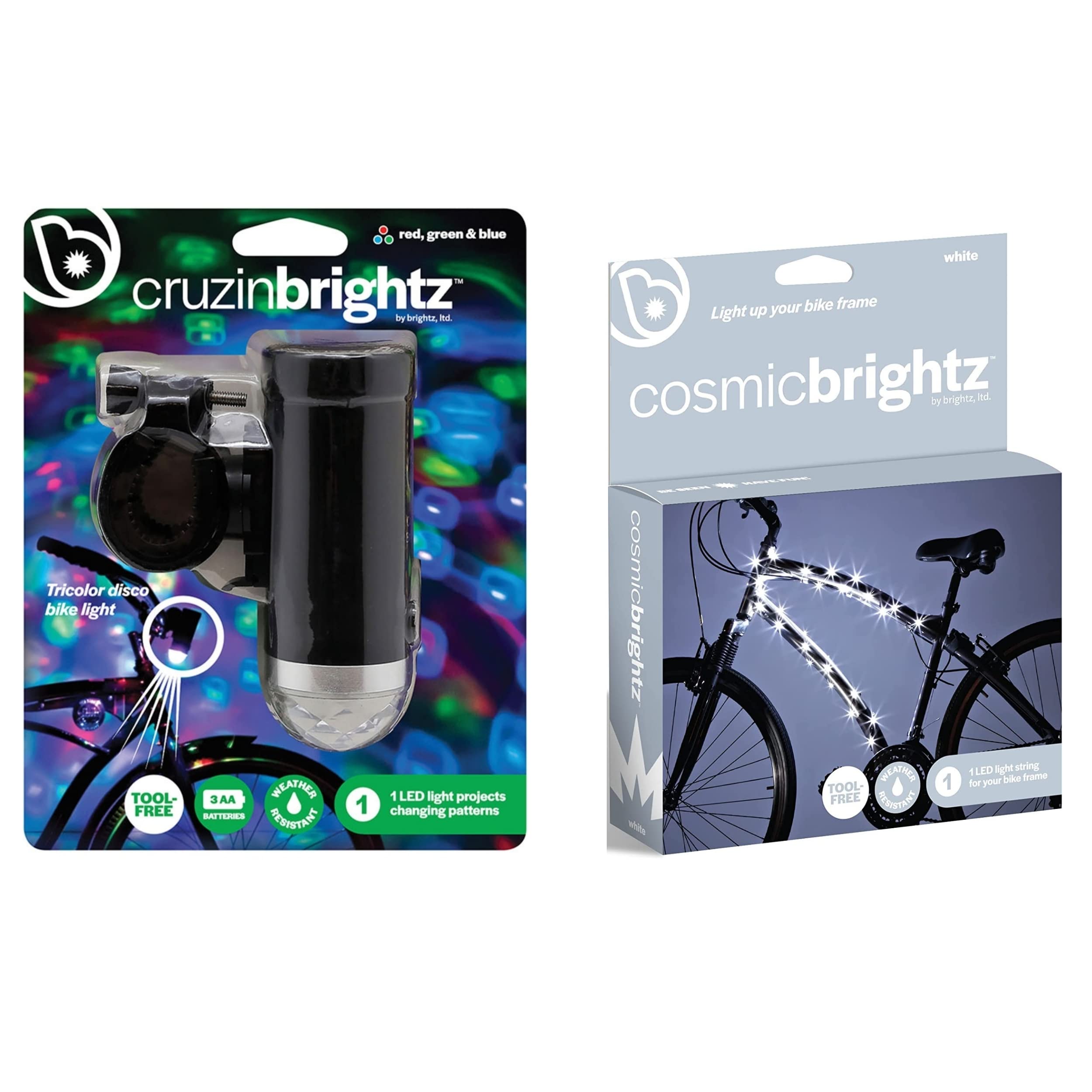 Brightz Disco Bike Light & CosmicBrightz LED Bike Frame String Light Bundle - Waterproof Party Lights for Night Cycling, CruzinBrightz Disco LED Wheel Lights for Bicycle Decorations, Perfect for Evening Rides, Halloween & Christmas Decor