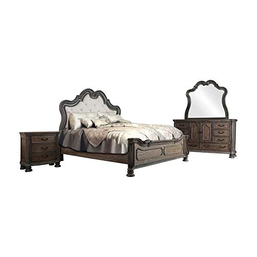 FOA Bennton 4-Piece Queen Bedroom Set with Nightstand, Dresser & Mirror - Natural Wood Tone for Master Bedroom or Guest Room Decor