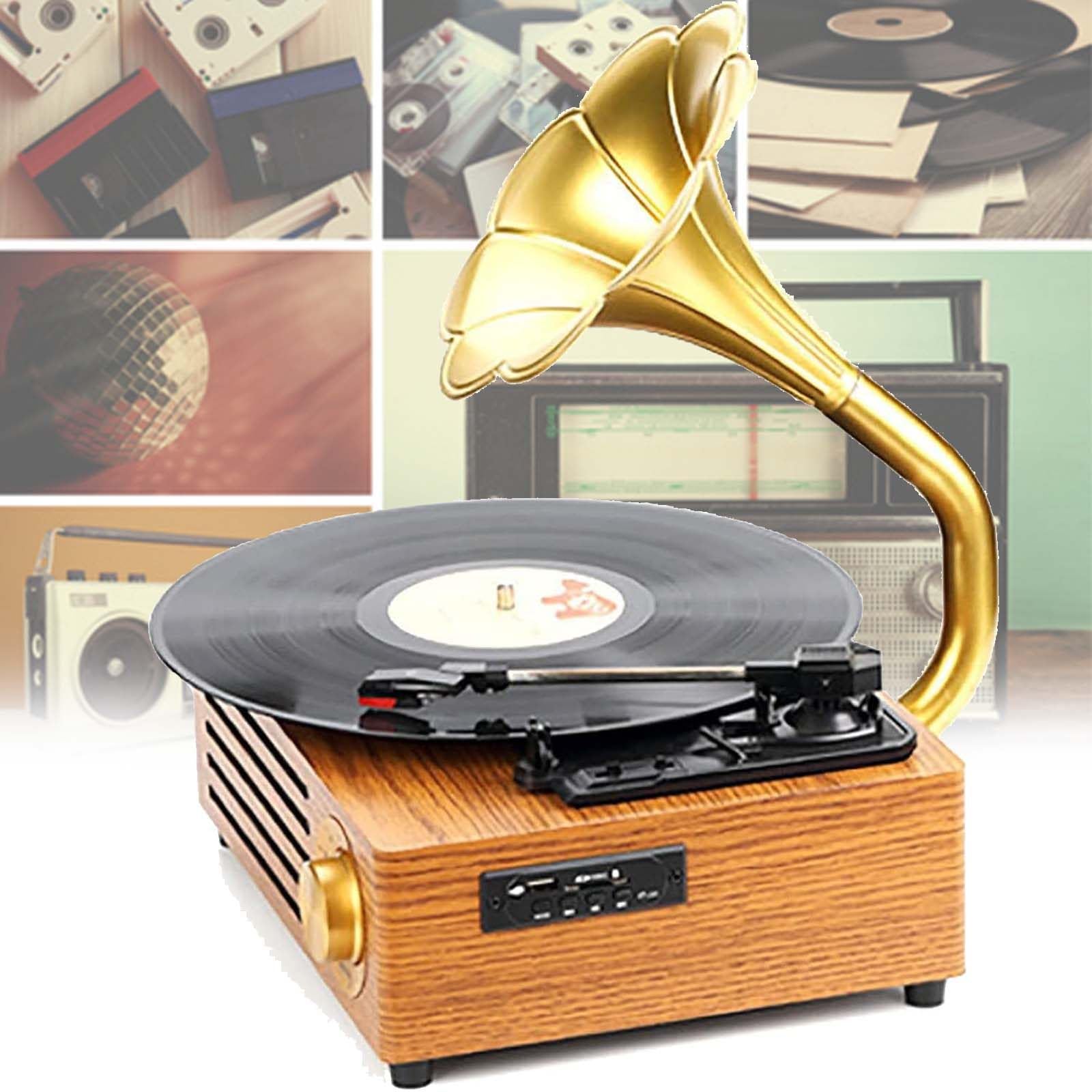 Wireless Bluetooth Record Player with Vinyl Playback - Compatible with Bluetooth, USB, SD & MMC Cards | Multi-Playback Modes for Home, Office & Vintage Music Lovers